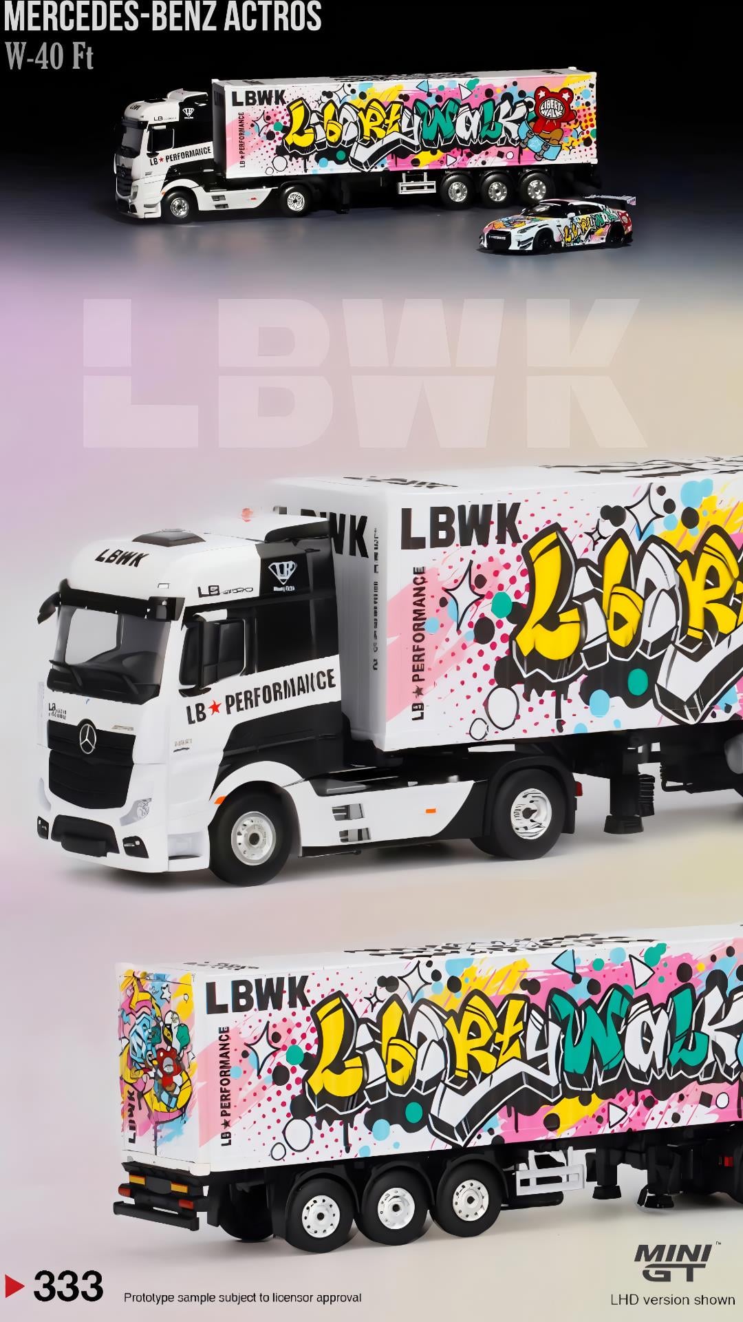 Mini GT Mercedes-Benz Actros w/ 40 Ft Container LBWK Kuma Graffiti