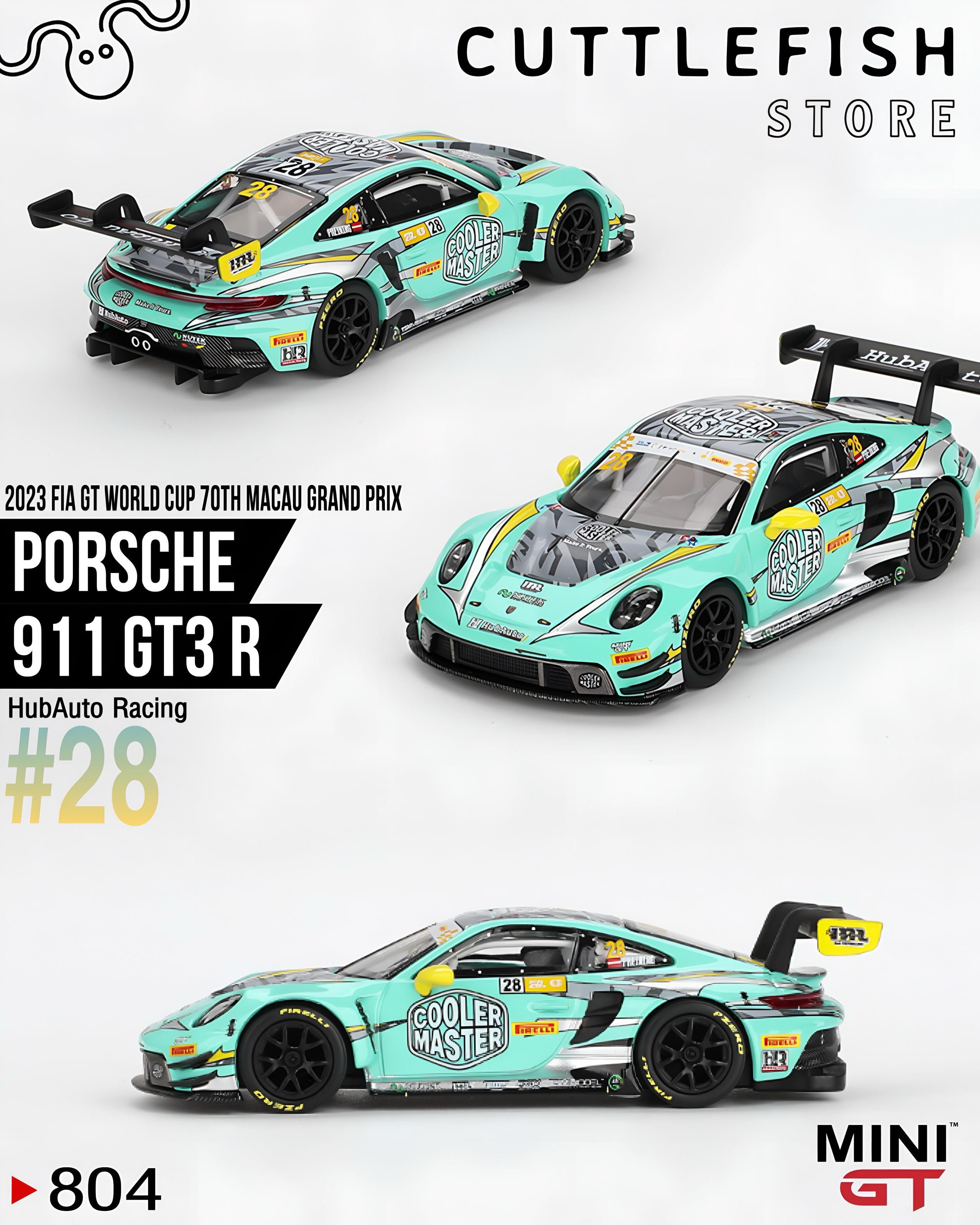 Mini GT Porsche 911 GT3 R #28 HubAuto Racing 2023 FIA GT World Cup 70th Macau Grand Prix