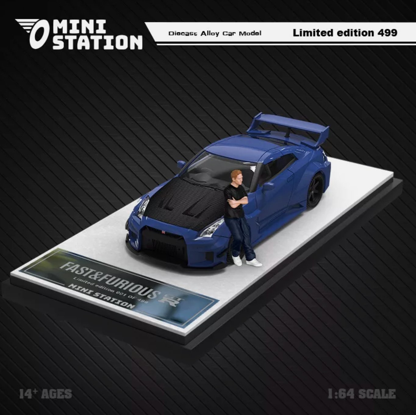 Mini Station 1:64 Fast & Furious Brian's GTR R35 3.0 Diecast Model Car (figürlü)