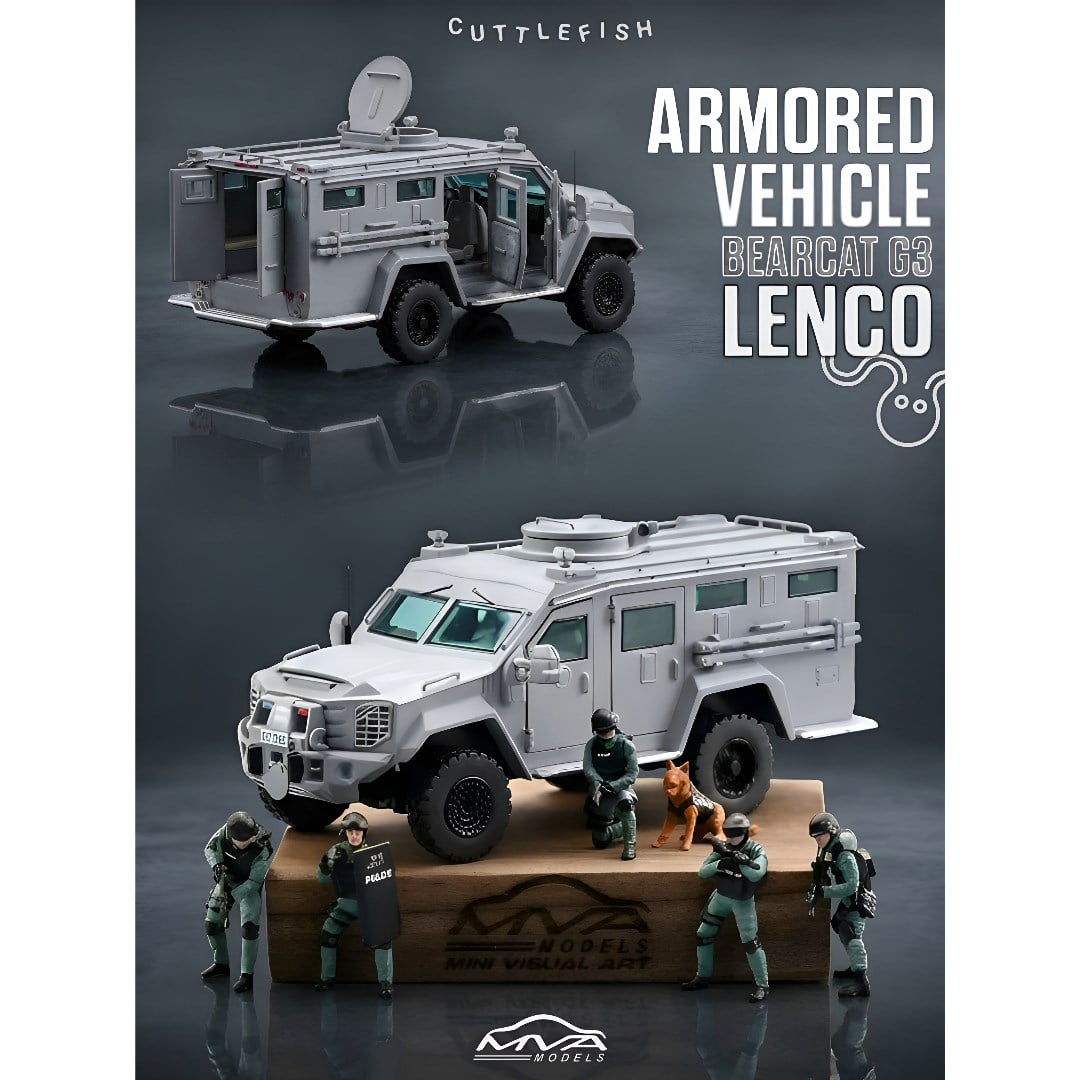 MINI VISUAL ART 1:64 Lenco BearCat G3 Armored Vehicle Gray with figures