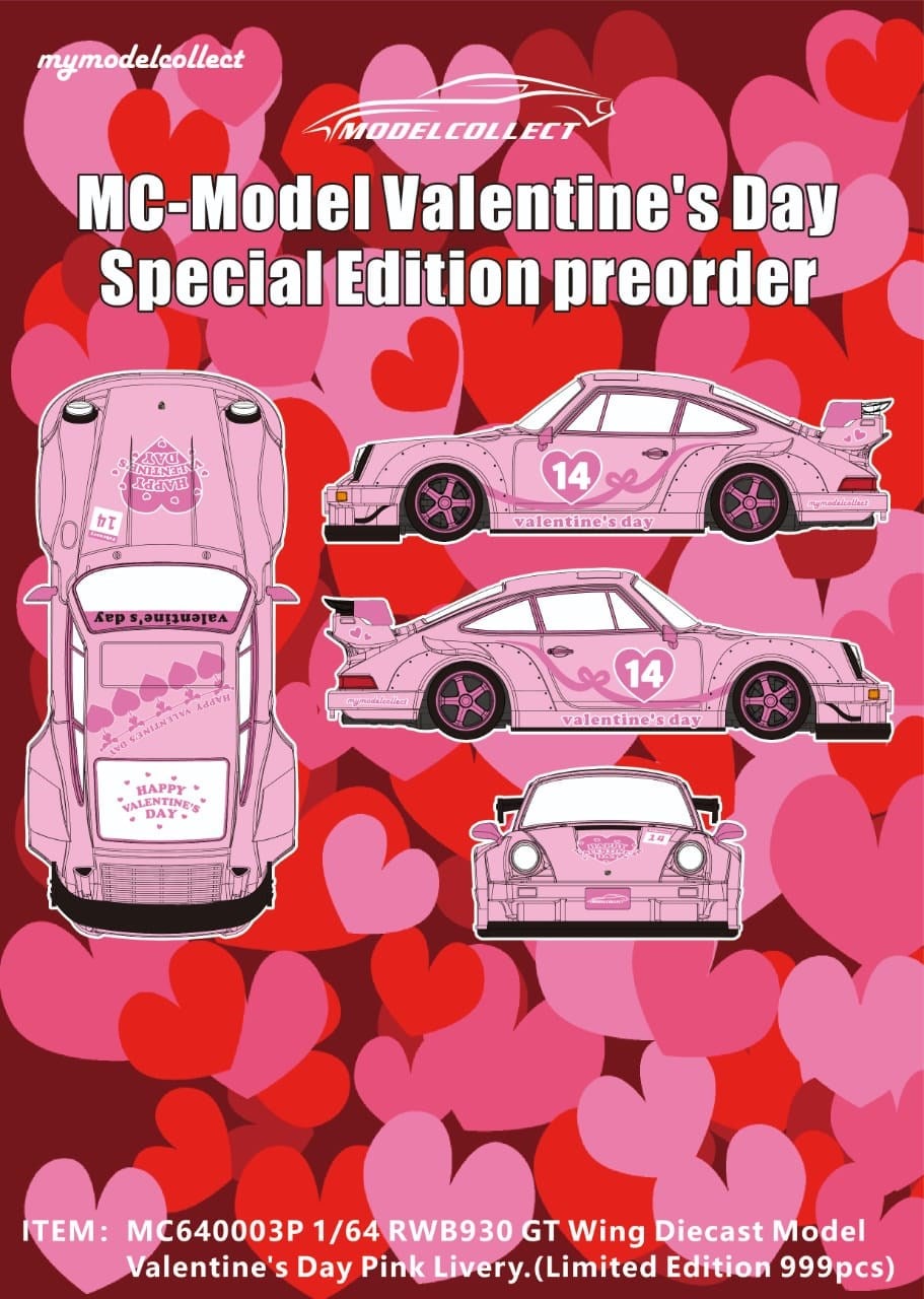 Model Collect 1:64 Porsche RWB930 GT Wing Pink Valentine's Day Livery MC640003P