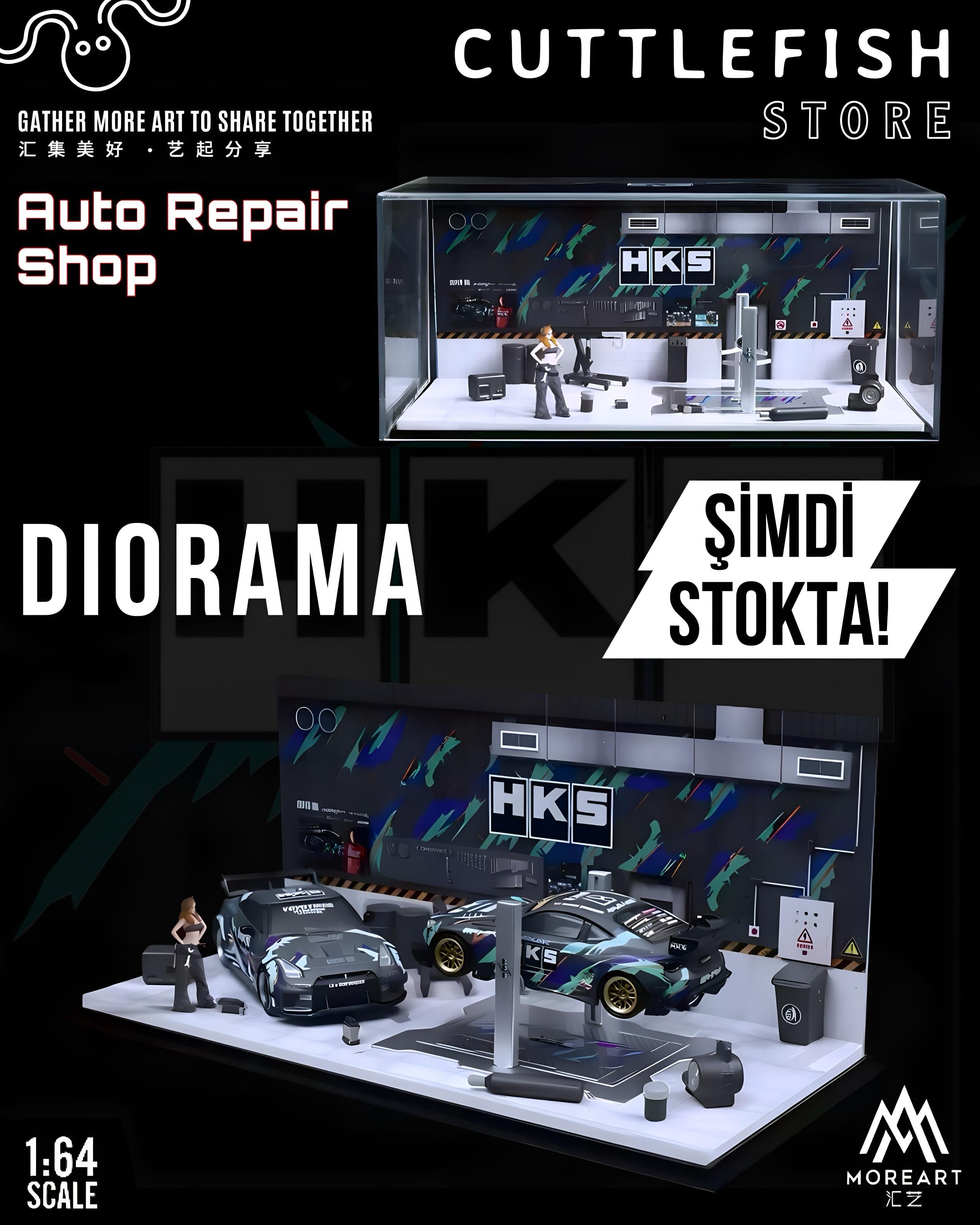 MoreArt 1:64 Auto Repair Workshop HKS Diorama