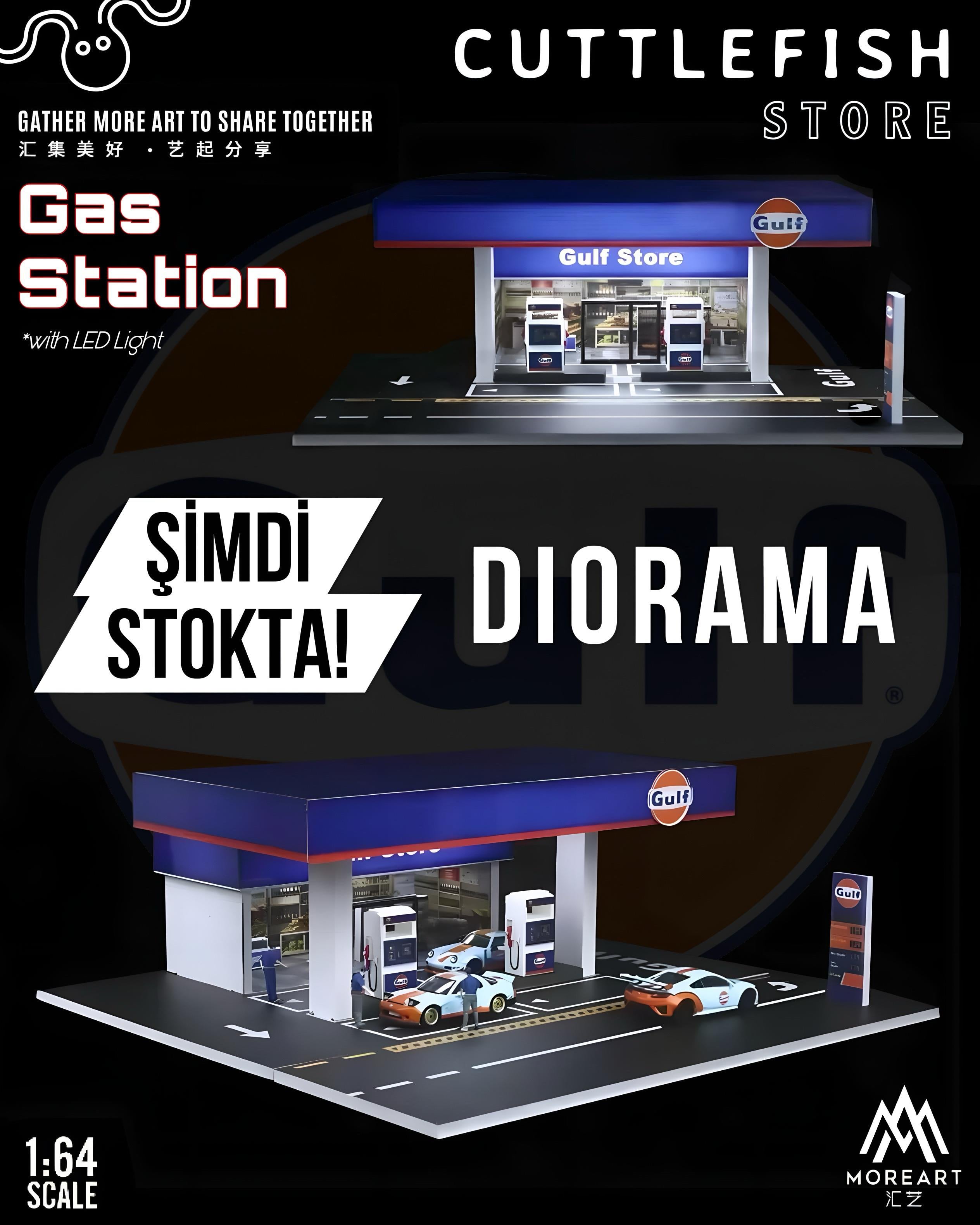 MoreArt 1:64 GULF GAS STATION SCENE MODEL MO936203