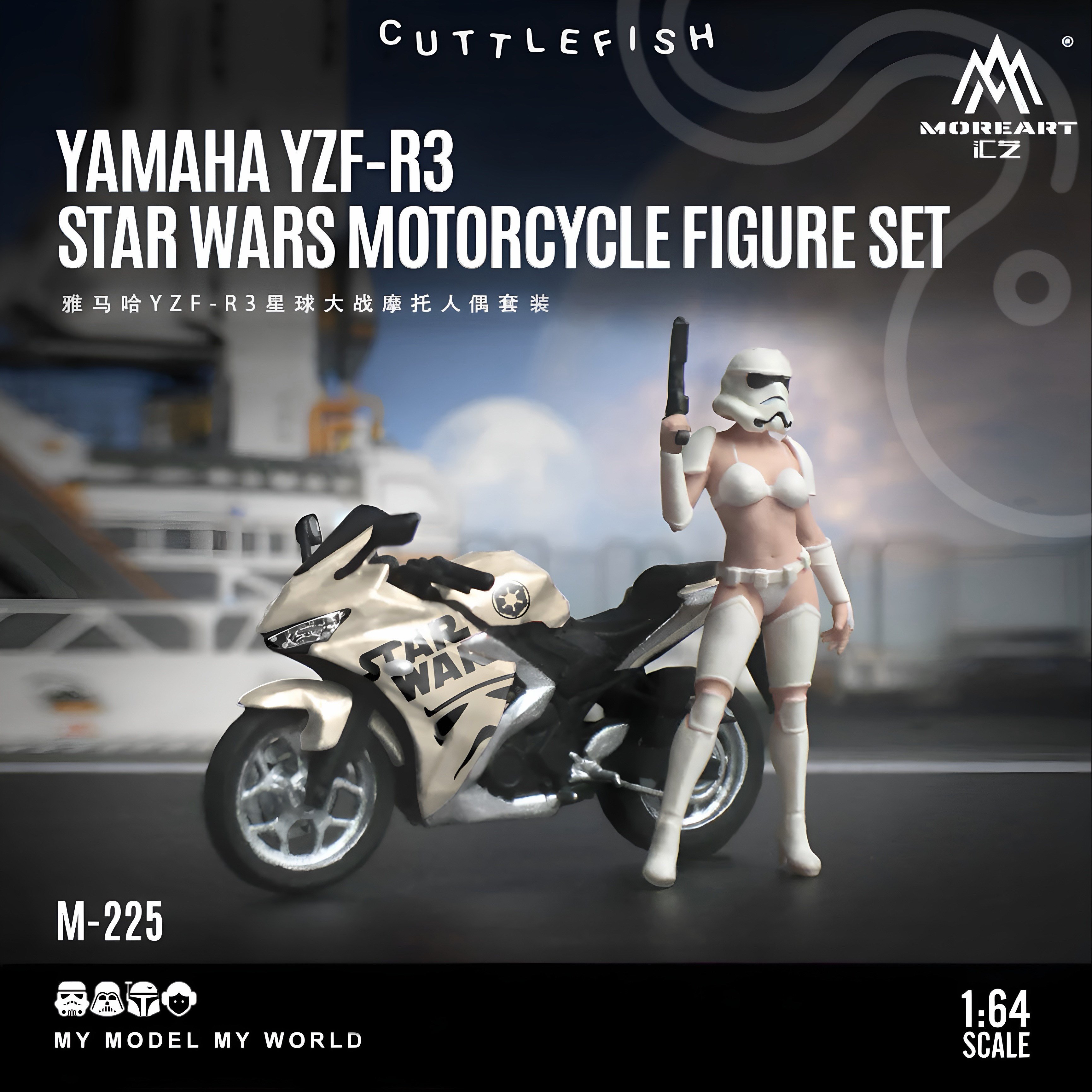 MoreArt 1:64 YAMAHA YZF-R3STAR WARS MOTORCYCLE FIGURE SET MO222225