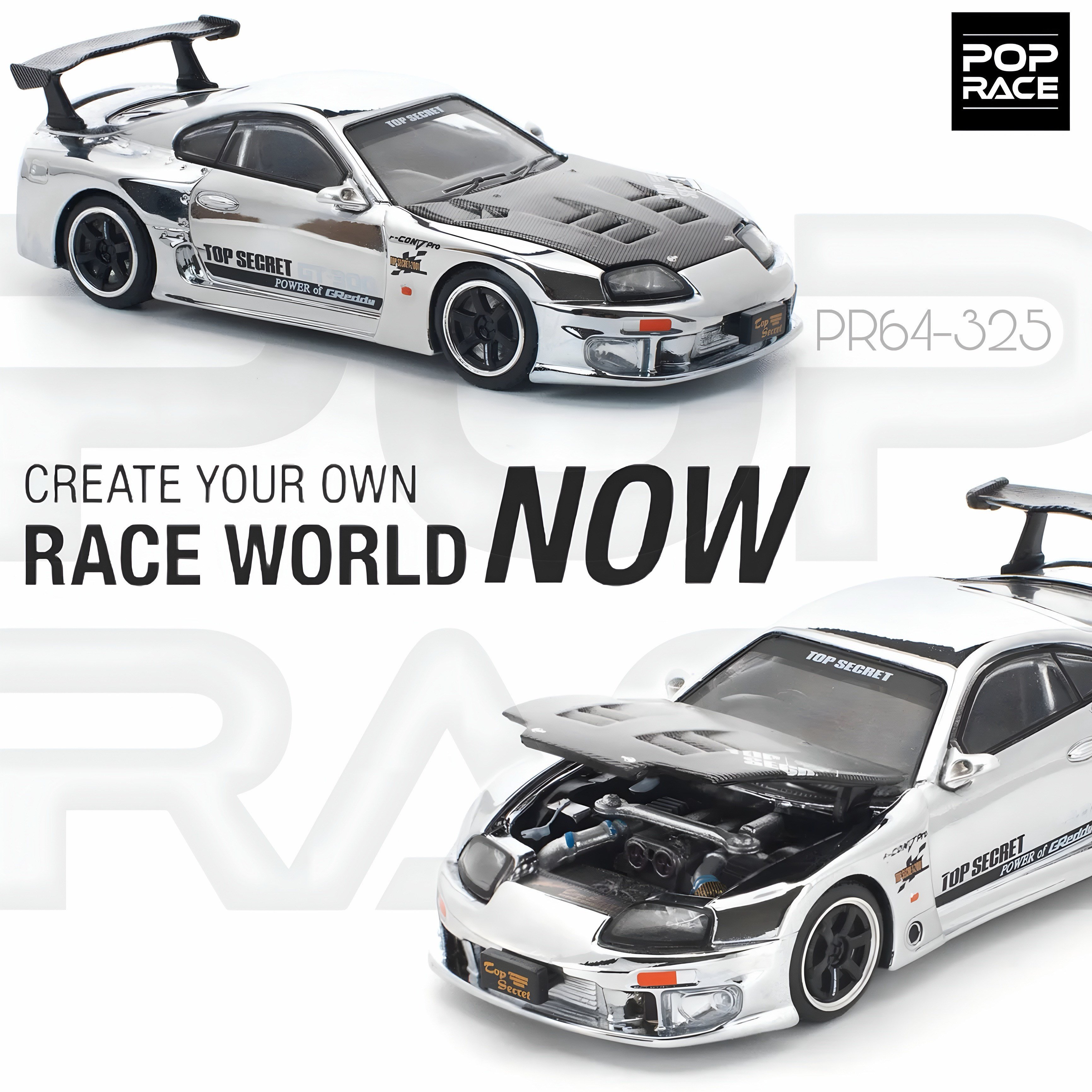 POPRACE 1:64 Top Secret GT300 Supra - Silver Chrome PR640325