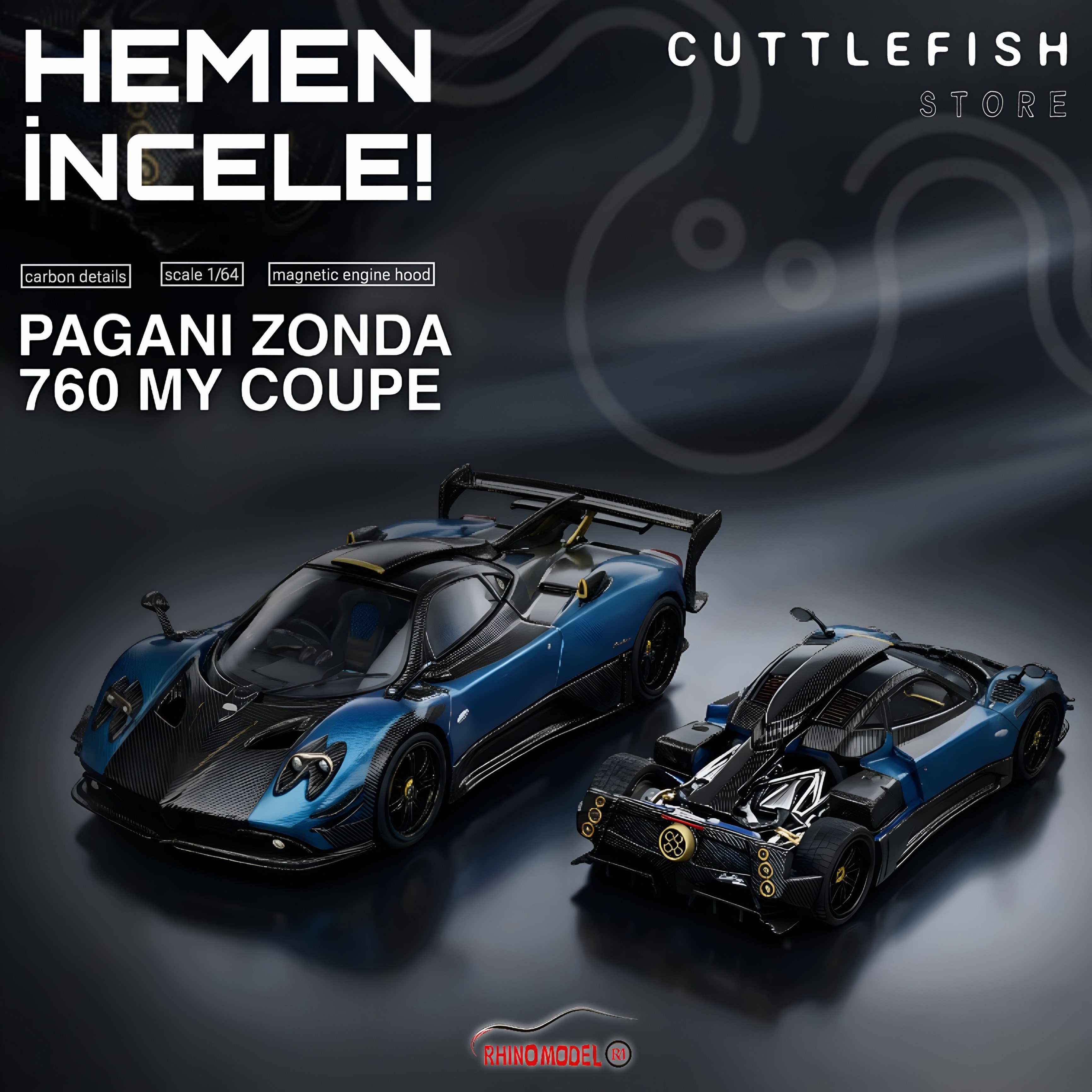 Rhino Model 1:64 Pagani Zonda 760 MY Coupe version - Carbon Blue