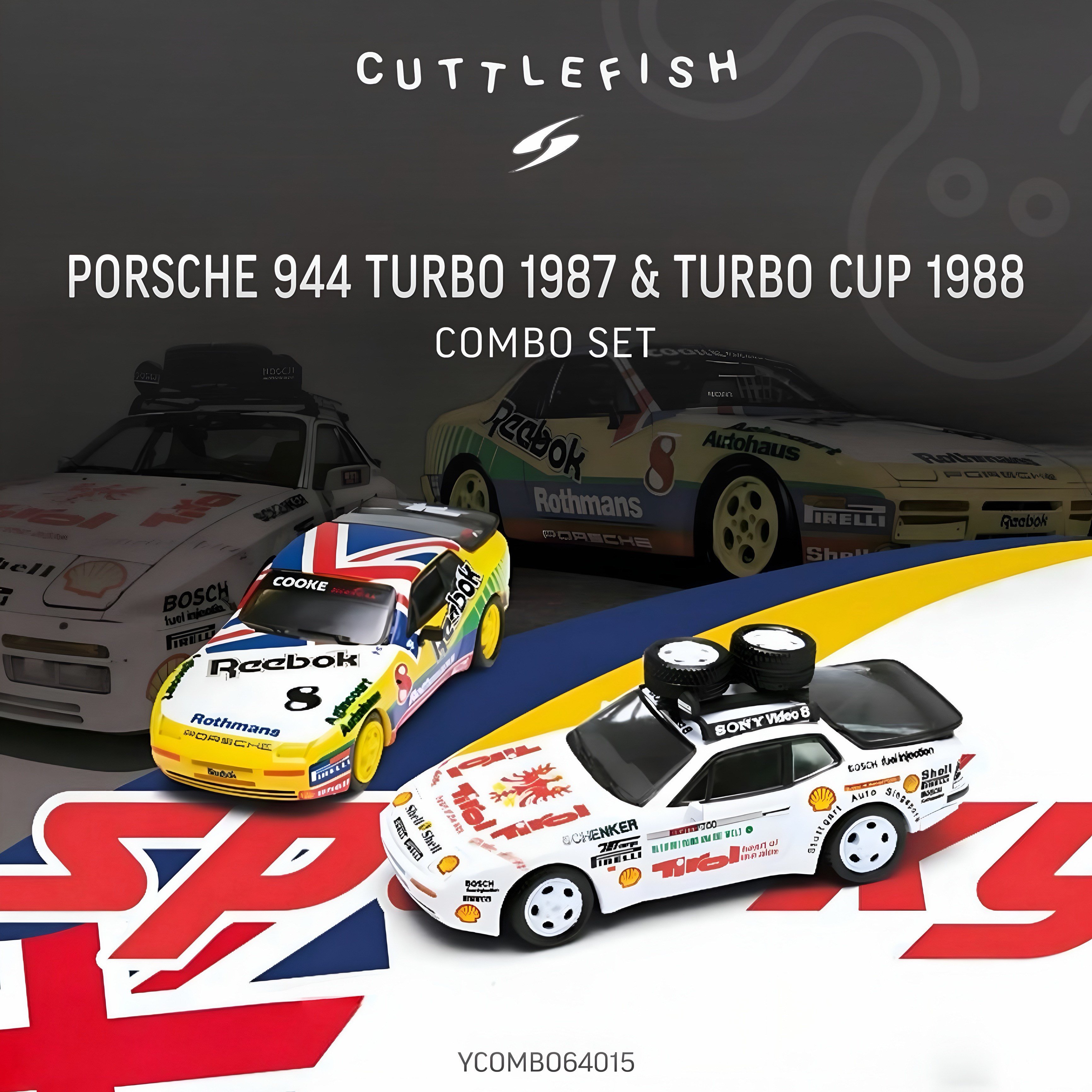 Sparky X Tiny 1:64 Porsche 944 Turbo 1987 & Turbo Cup 1988 Combo Set