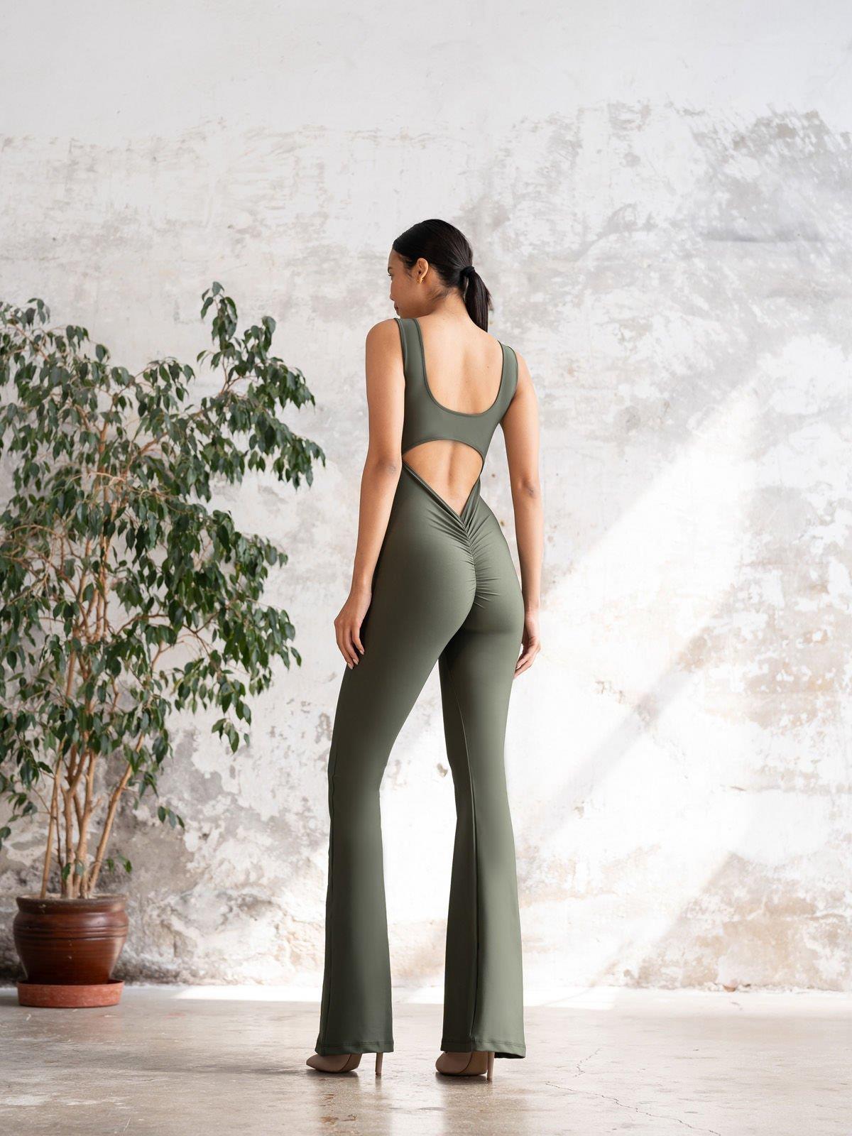 İspanyol Scrunch Butt Jumpsuit  Haki Renk  1503