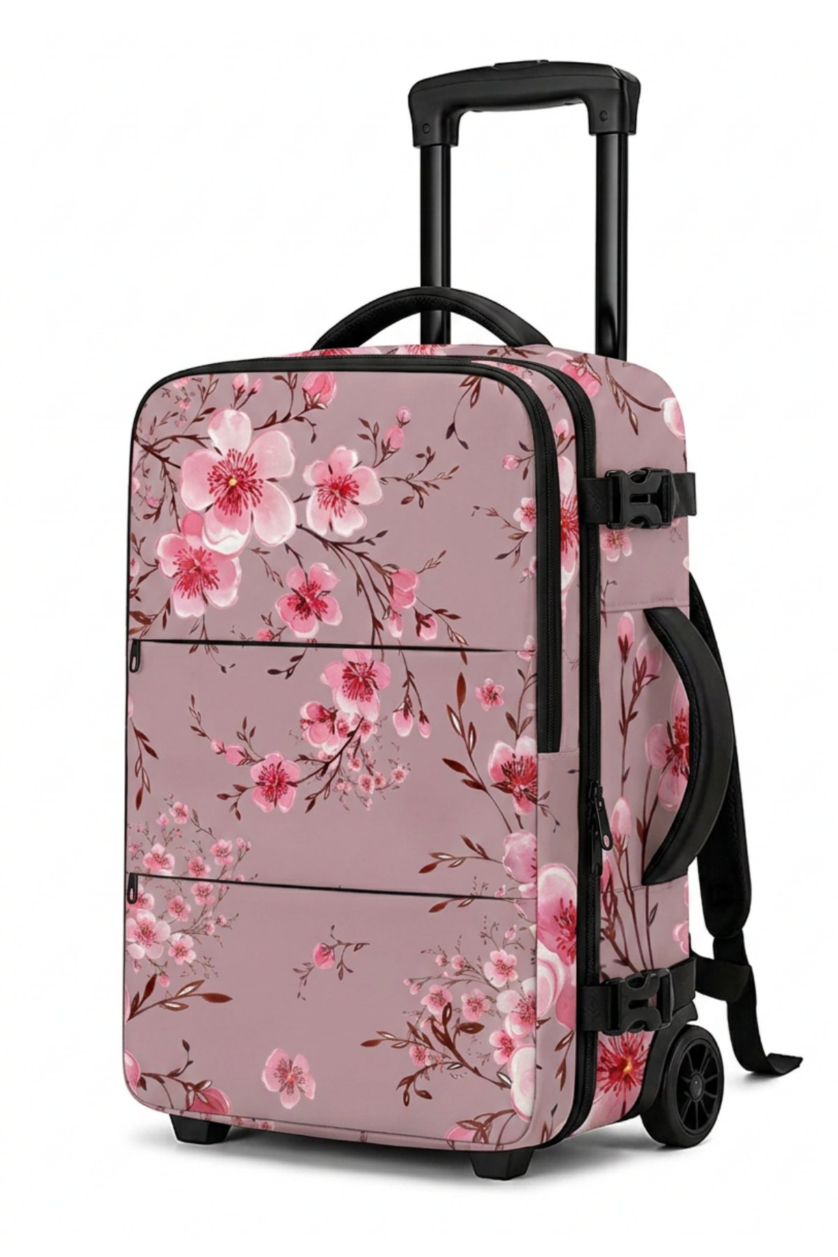 ✈️ WOYS TRAVEL Valize Gerek Bırakmayan Kabin Boy Pembe Çiçek Desenli Seyahat Çantası