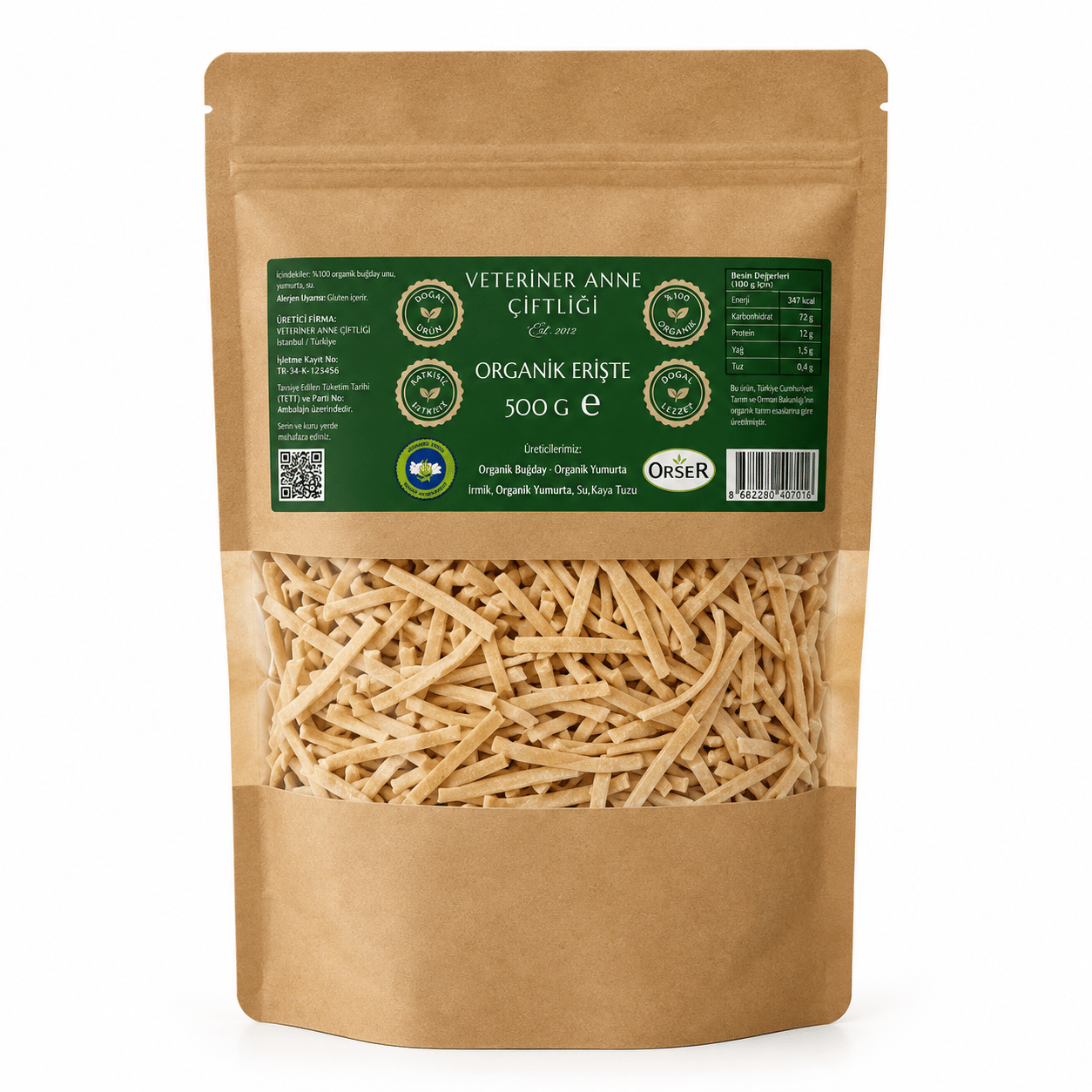 Organik Sade Erişte 500gr