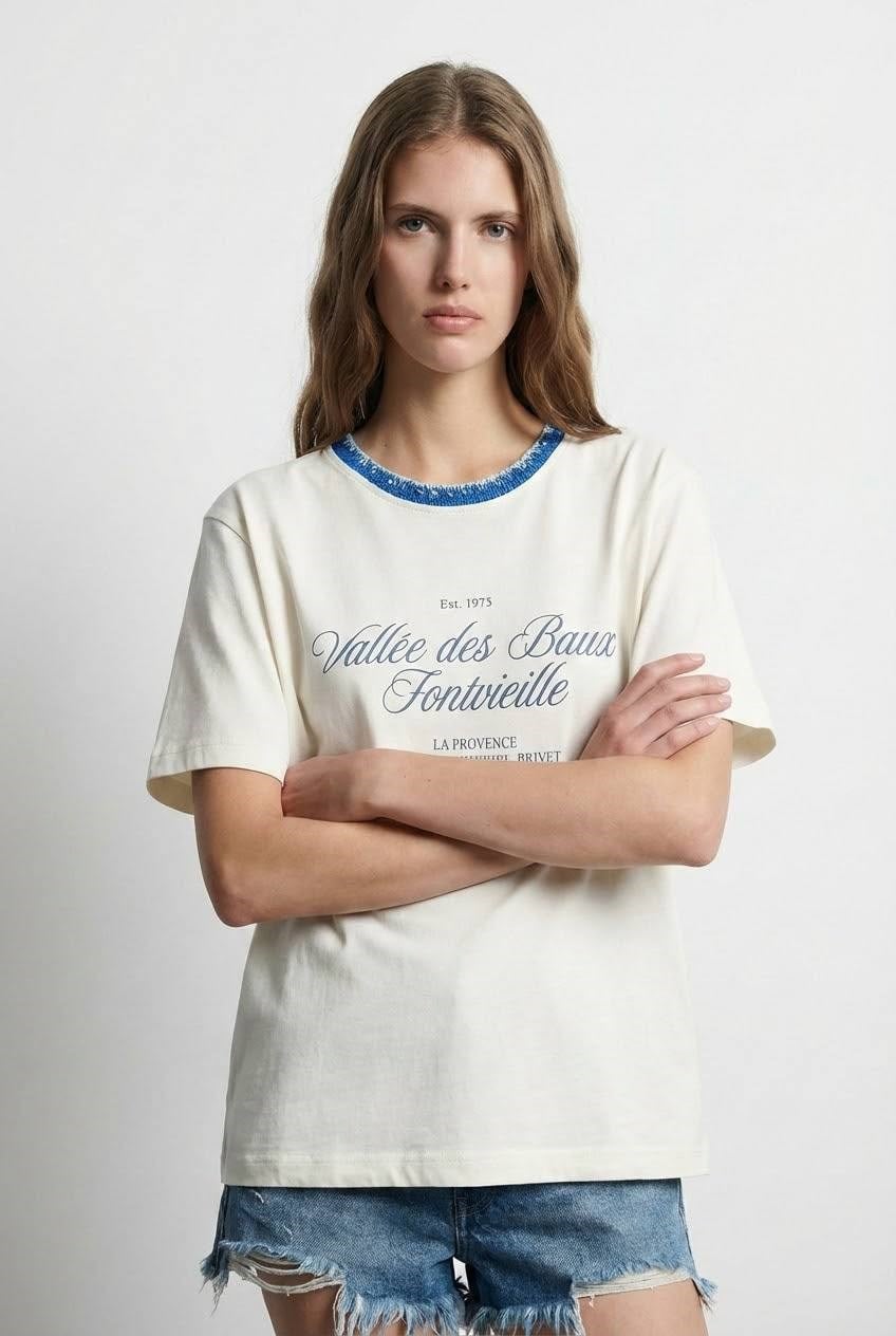 Yaka Biyeli Mavi Tshirt