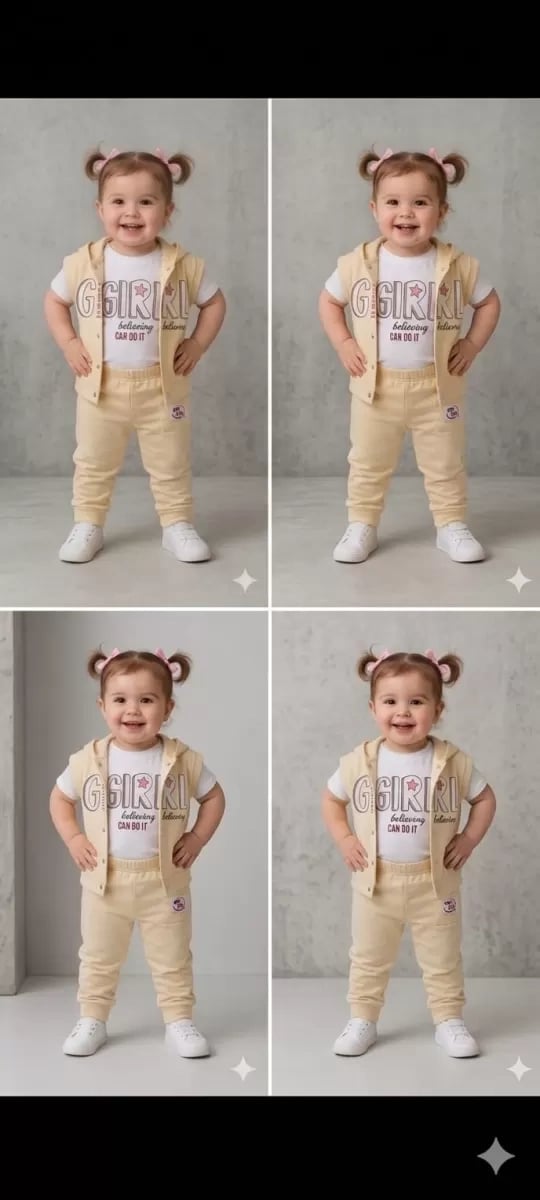 1/4 Yaş Girl Baskılı Yelekli 3lü Çocuk Takımı