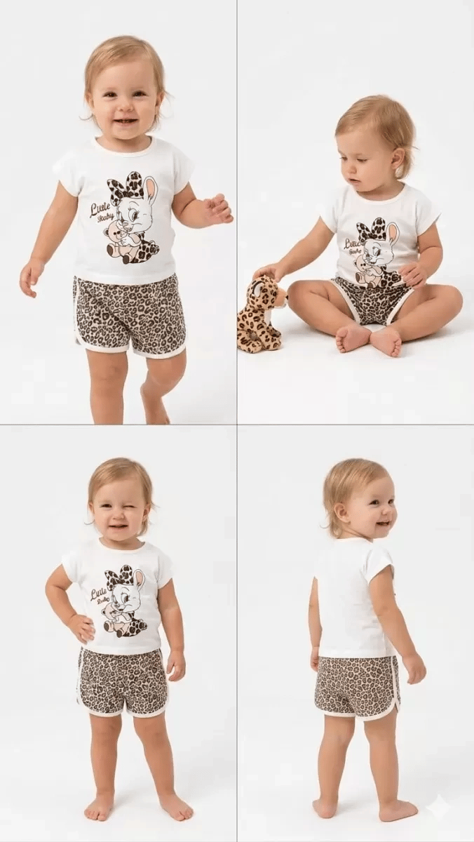 1/4 Yaş Leopar Tavşan Baskılı Çocuk Takımı