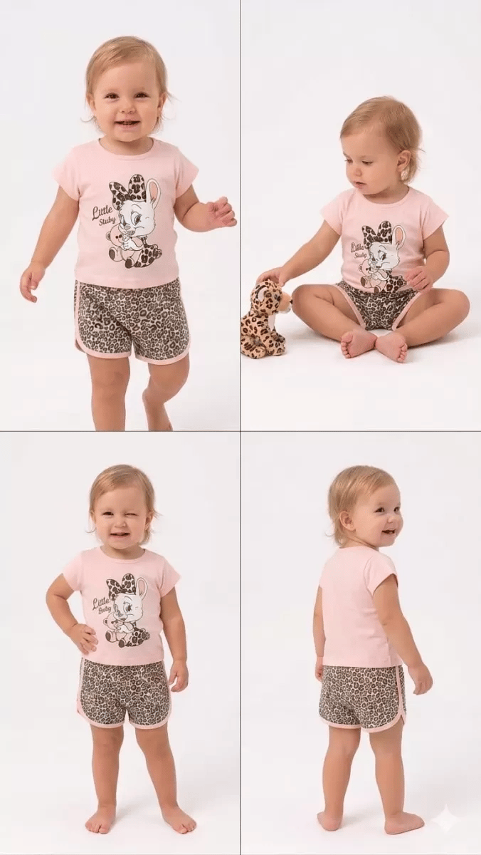 1/4 Yaş Leopar Tavşan Baskılı Çocuk Takımı