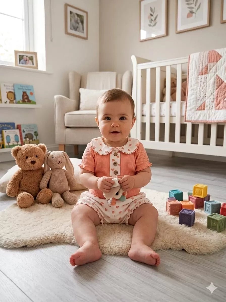 6/12 Ay Düğme Detaylı Yakalı Bebek Takımı