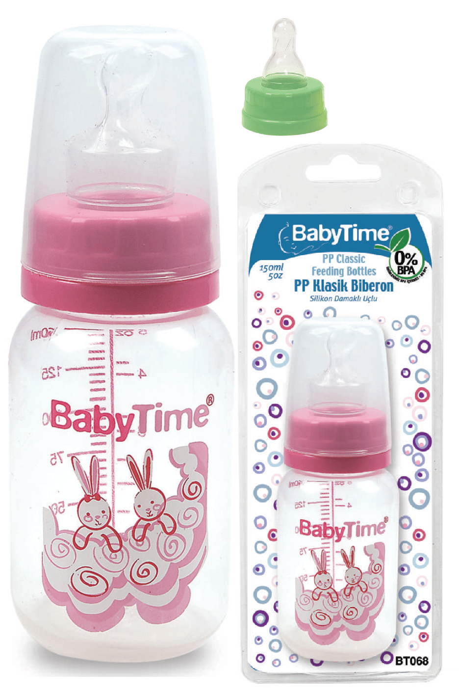 Baby Time Klasik Silikon Kiraz Uçlu PP Biberon - 150ml