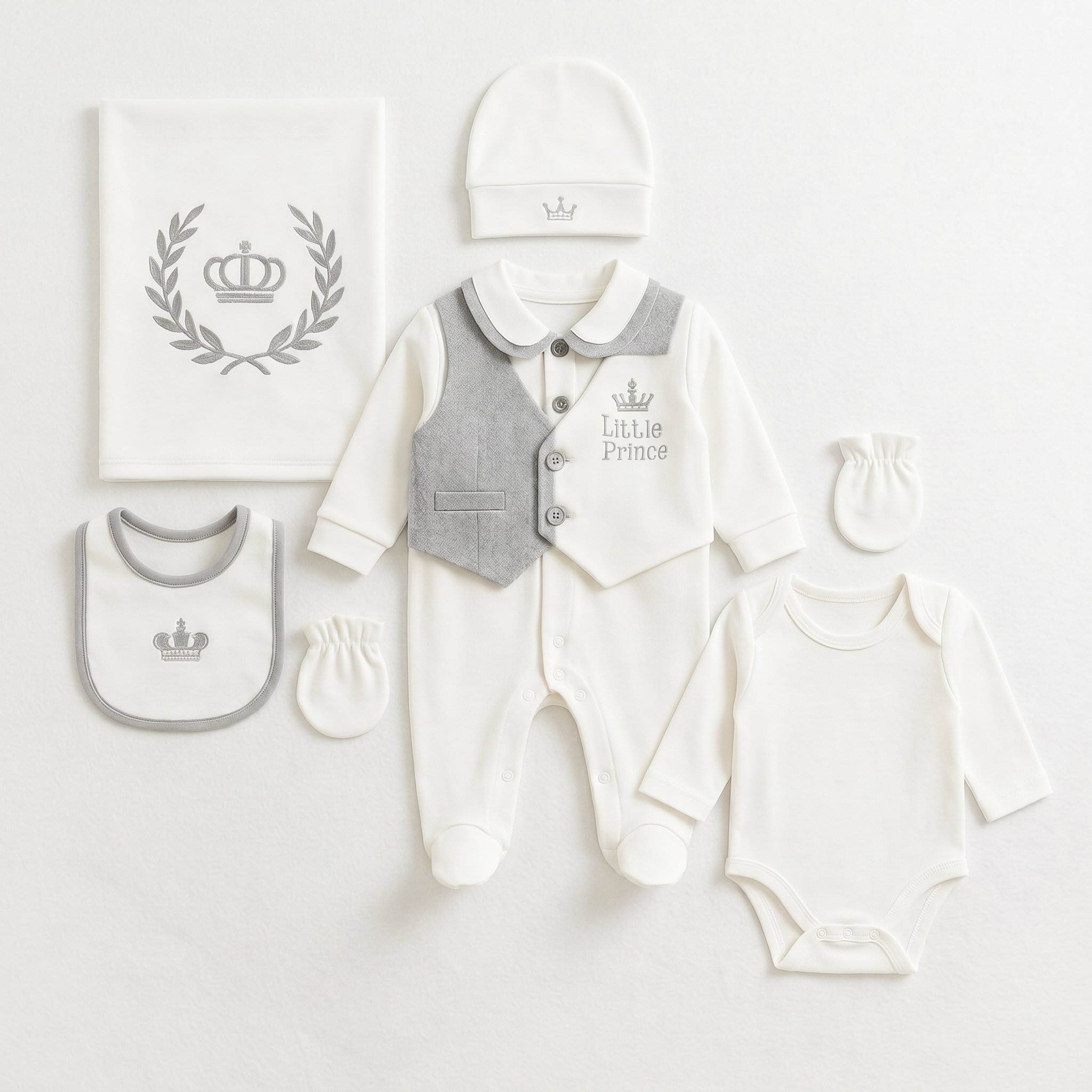 Little Prince Nakışlı 7 Parça Lüks Yeni Doğan Hastane Çıkış SetiWizly BabyHastane Çıkış Setleri