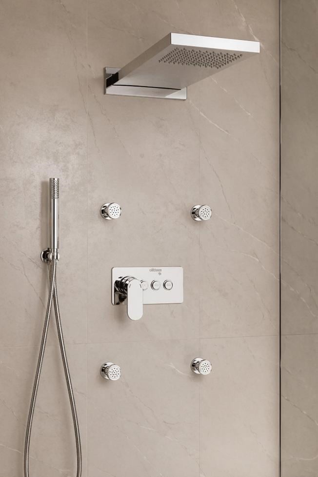 Ankastre Duş Seti 550x220 mm Yağmur Panel&Masal Jeti 3 Yönlü Butonlu SUS 304 Paslanmaz Pirinç Krom Kap