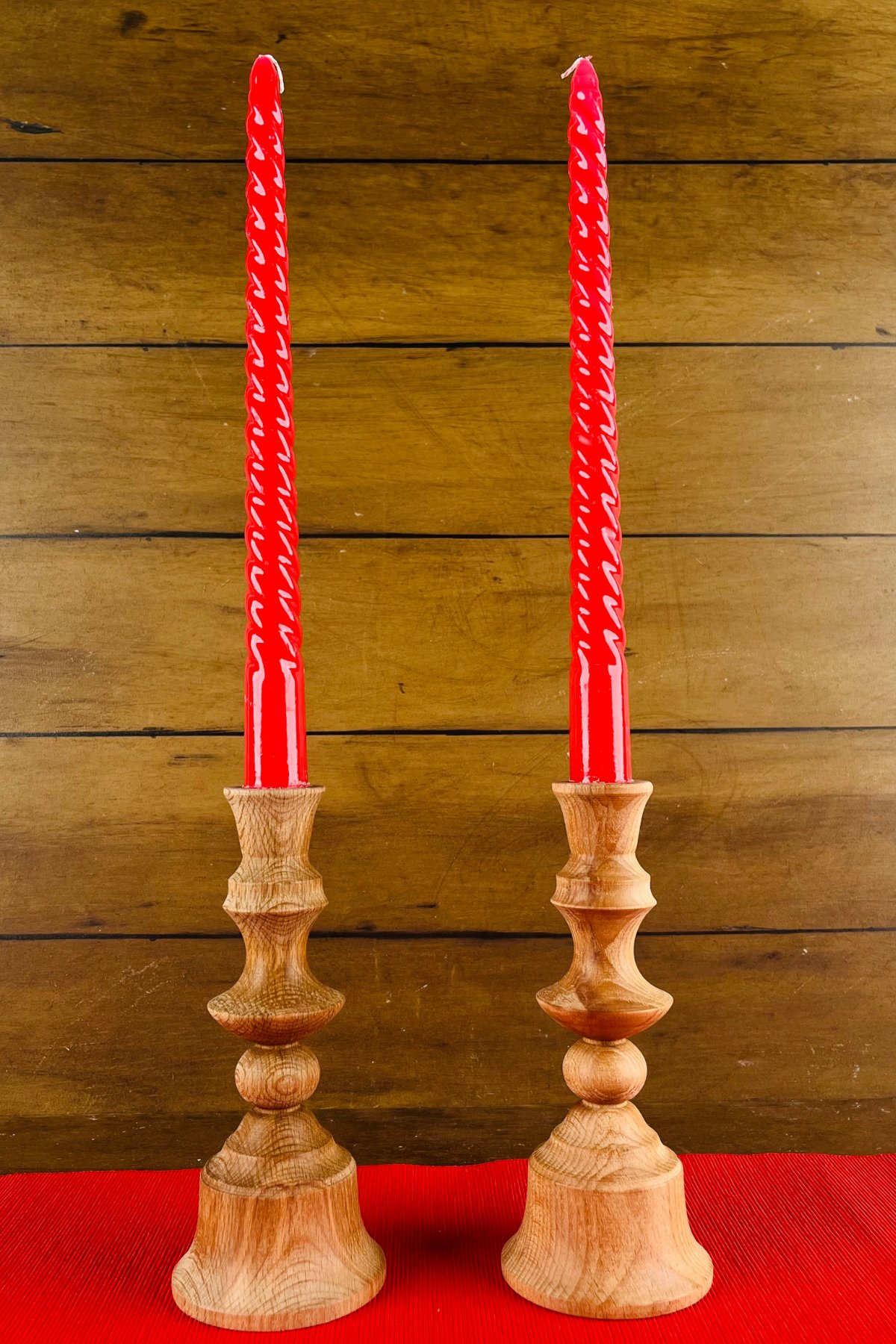 2 Li Çan Model Ahşap Şamdan Seti, Dekoratif Şamdan - 17 ve 17 Cm