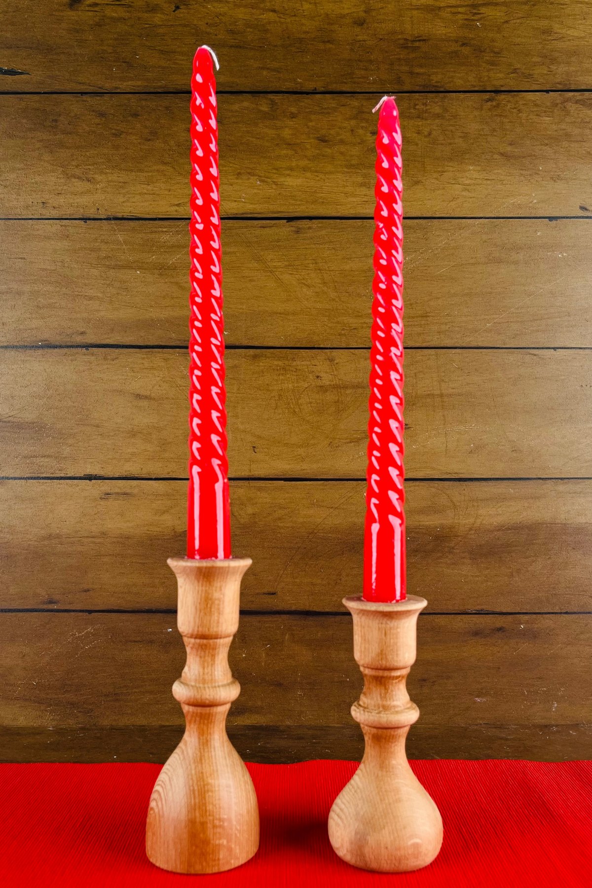 2 Li Damla Model Ahşap Şamdan Seti, Dekoratif Şamdan - 12 ve 17 Cm