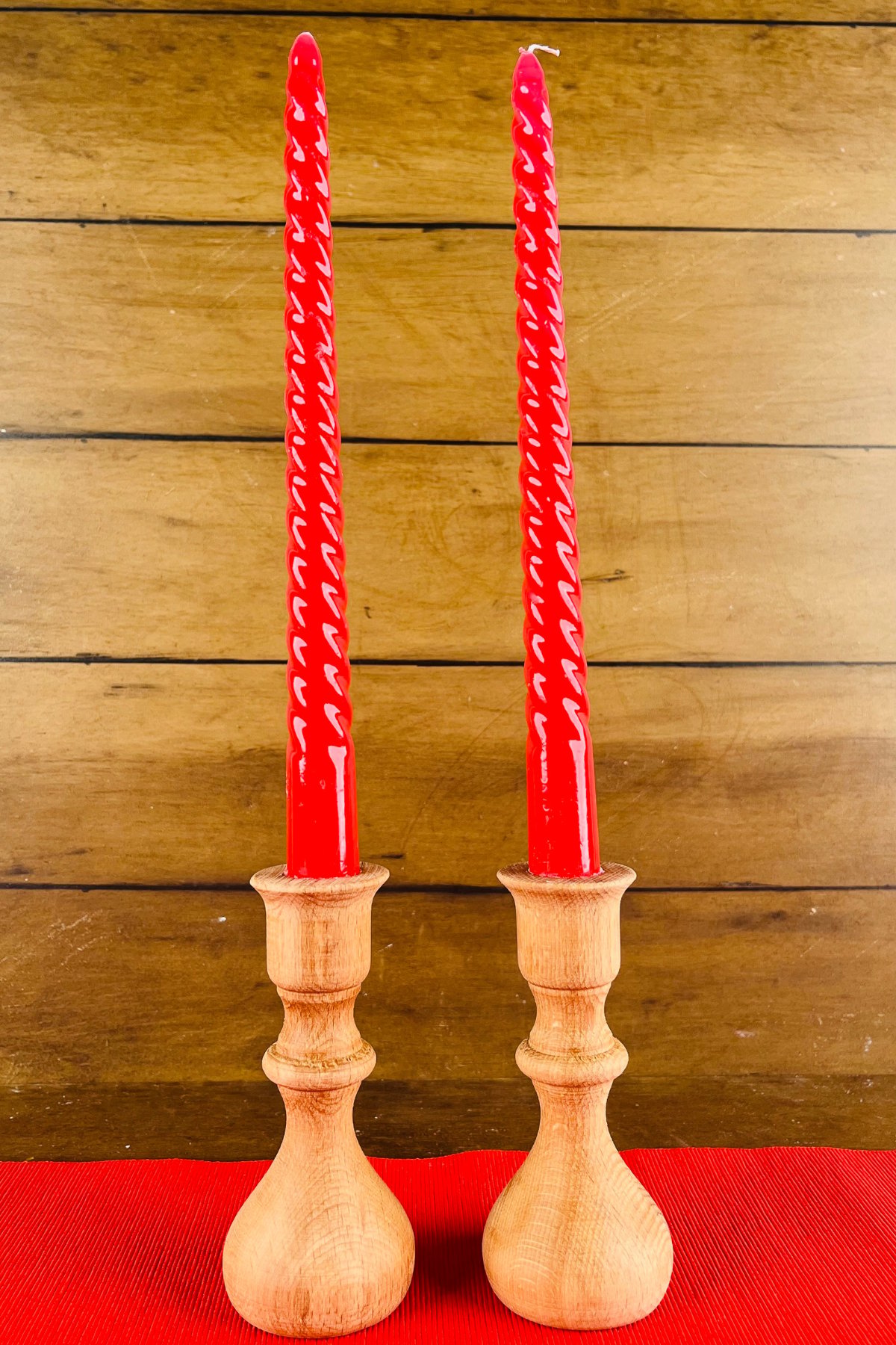 2 Li Damla Model Ahşap Şamdan Seti, Dekoratif Şamdan - 12 ve 12 Cm