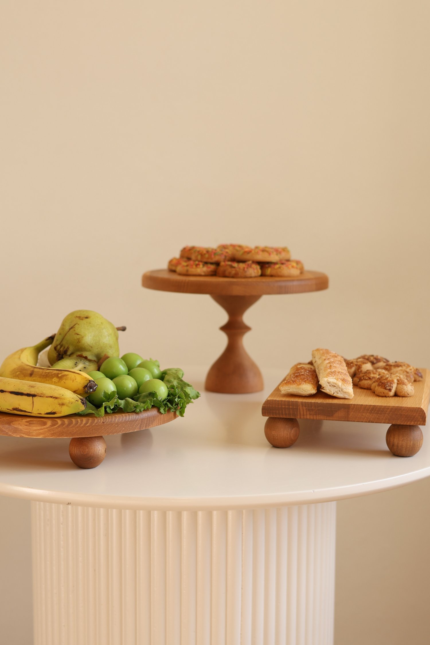 3 lü 25/14 Cm. Mummy, 25 Cm Risus Ve 17x25 Cm Risus Ahşap Pasta Sunum Servis Tabağı Seti