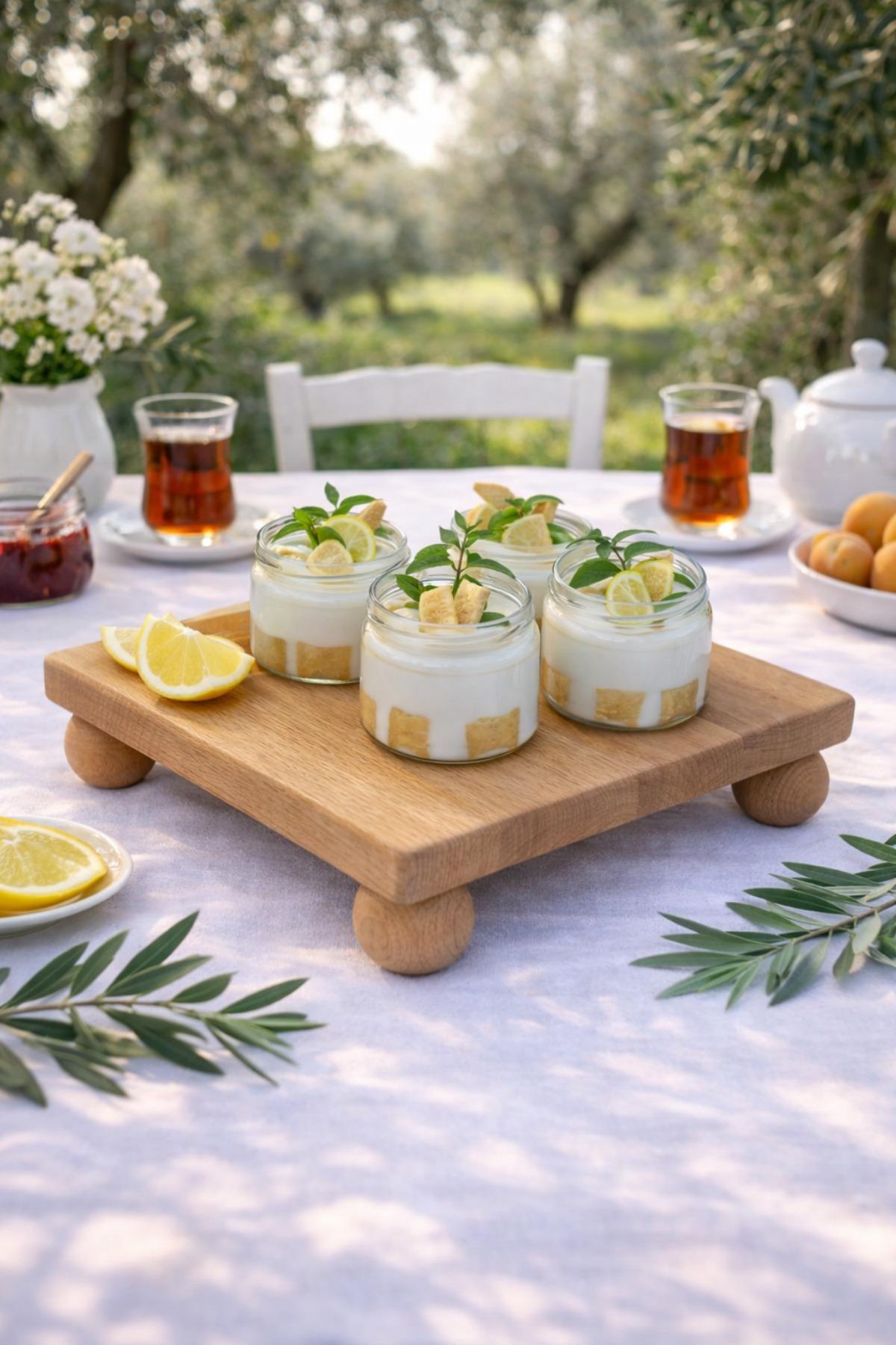 Kayın Ağacı Risus Top Ayaklı 25x25 Cm Ayaklı Kare Sunumluk | Pasta, Kek ve Kahvaltı Servis Tabağı