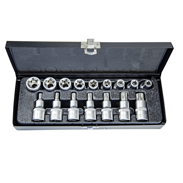 16 Parça 1/2inç CR-V Torx ve E Tipi Torx Lokma Seti