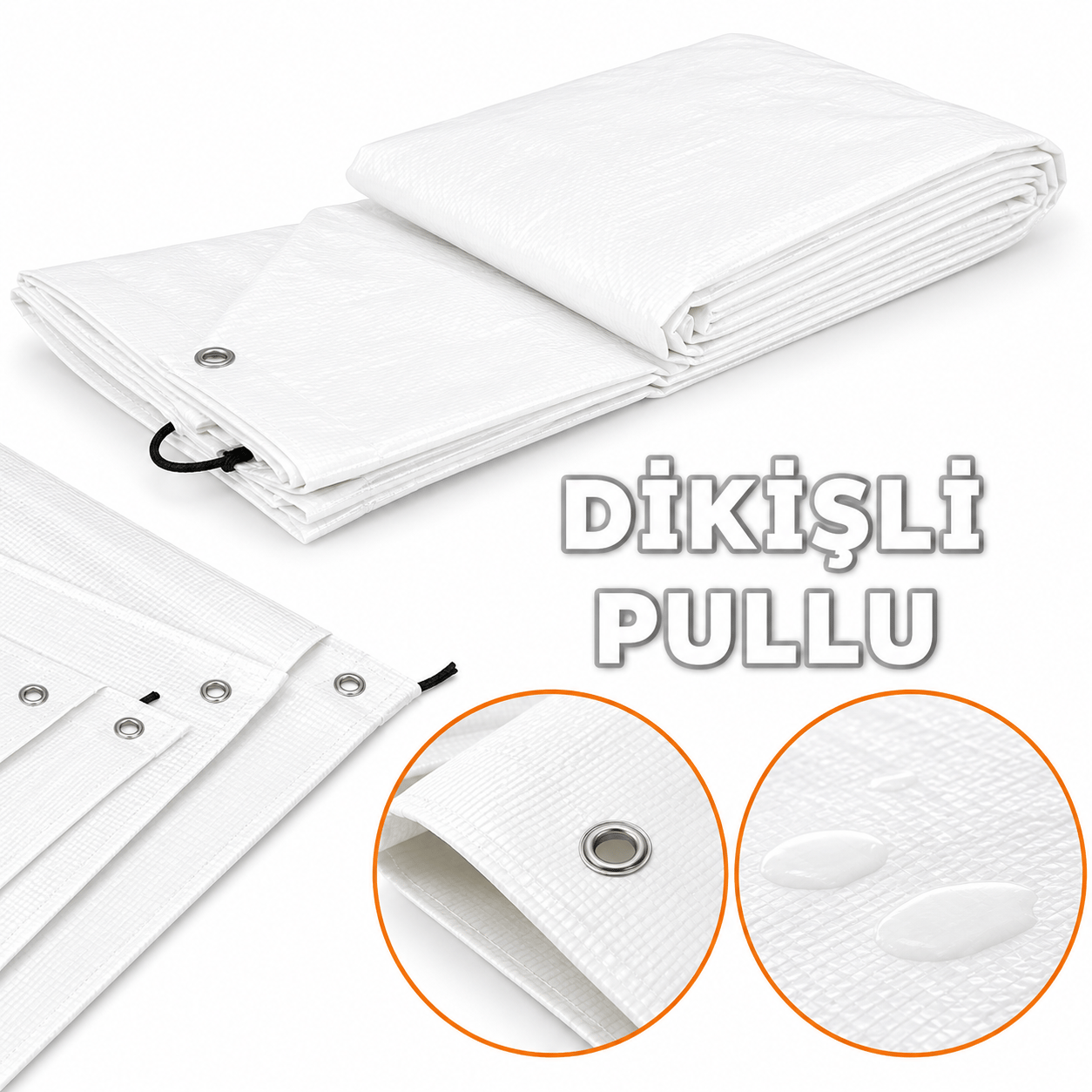 6x10 (60 m²) Çadır Brandası PVC Su Geçirmez Tente Gölgelik Kamp Brandası - Beyaz