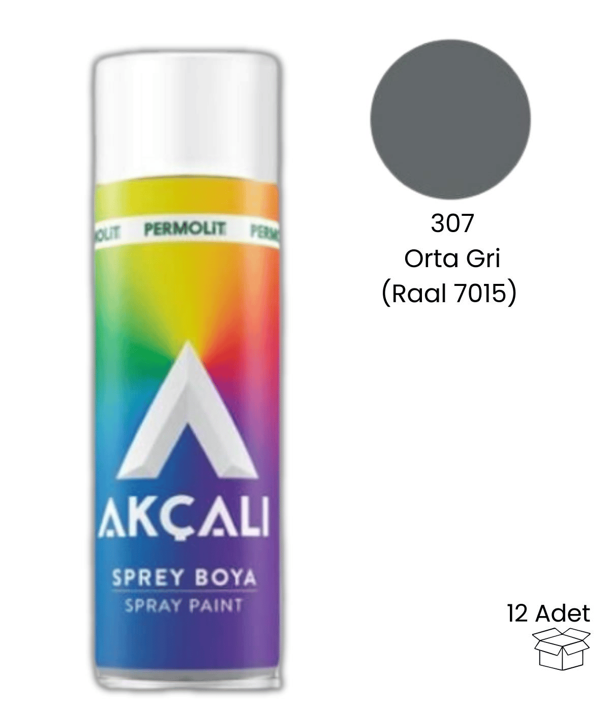Akçalı 307 400 ml Orta Gri Sprey Boya (12 Adet)