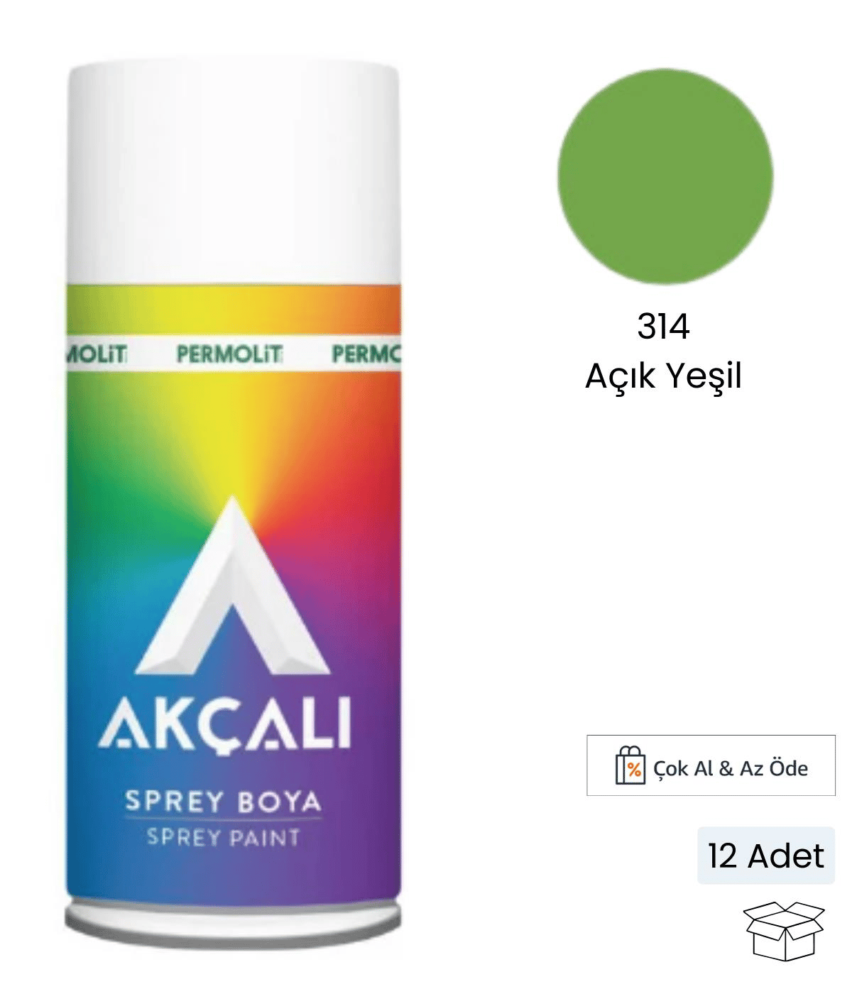 Akçalı Sprey Boya 314 Açık Yeşil 400 ml (12 Adet)