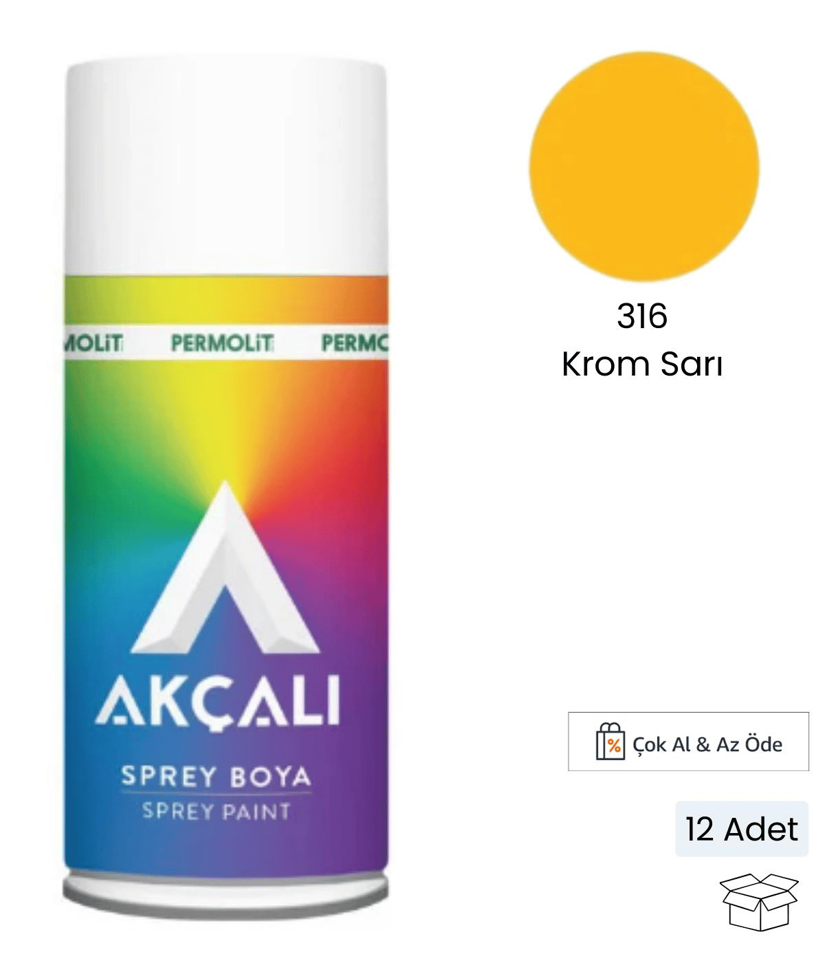 Akçalı Sprey Boya 316 Krom Sarı 400 ml (12 Adet)