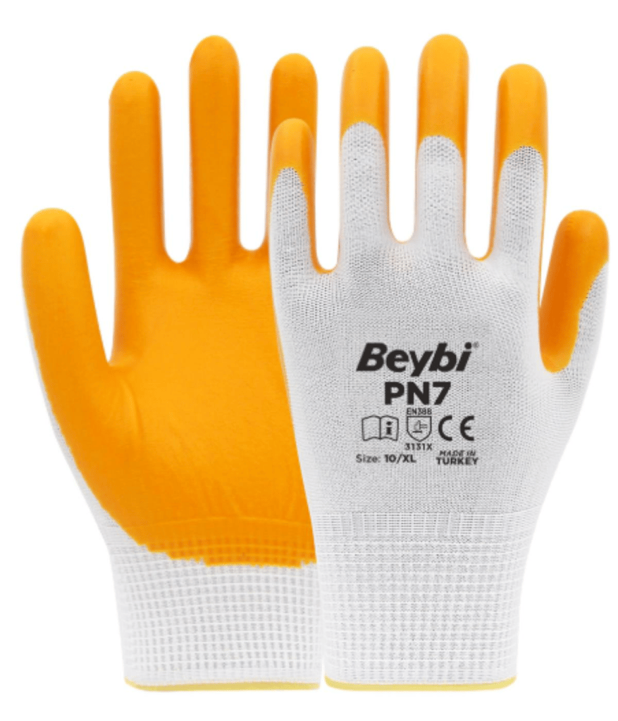 Beybi PN7 Polyester Örme Sarı Nitril Eldiven No:9 - 288 Çift