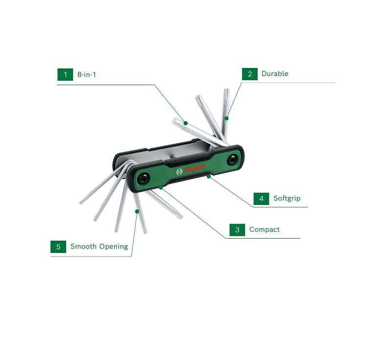 BOSCH 8'İ 1 ARADA KATLANIR TORX ANAHTAR SETİ