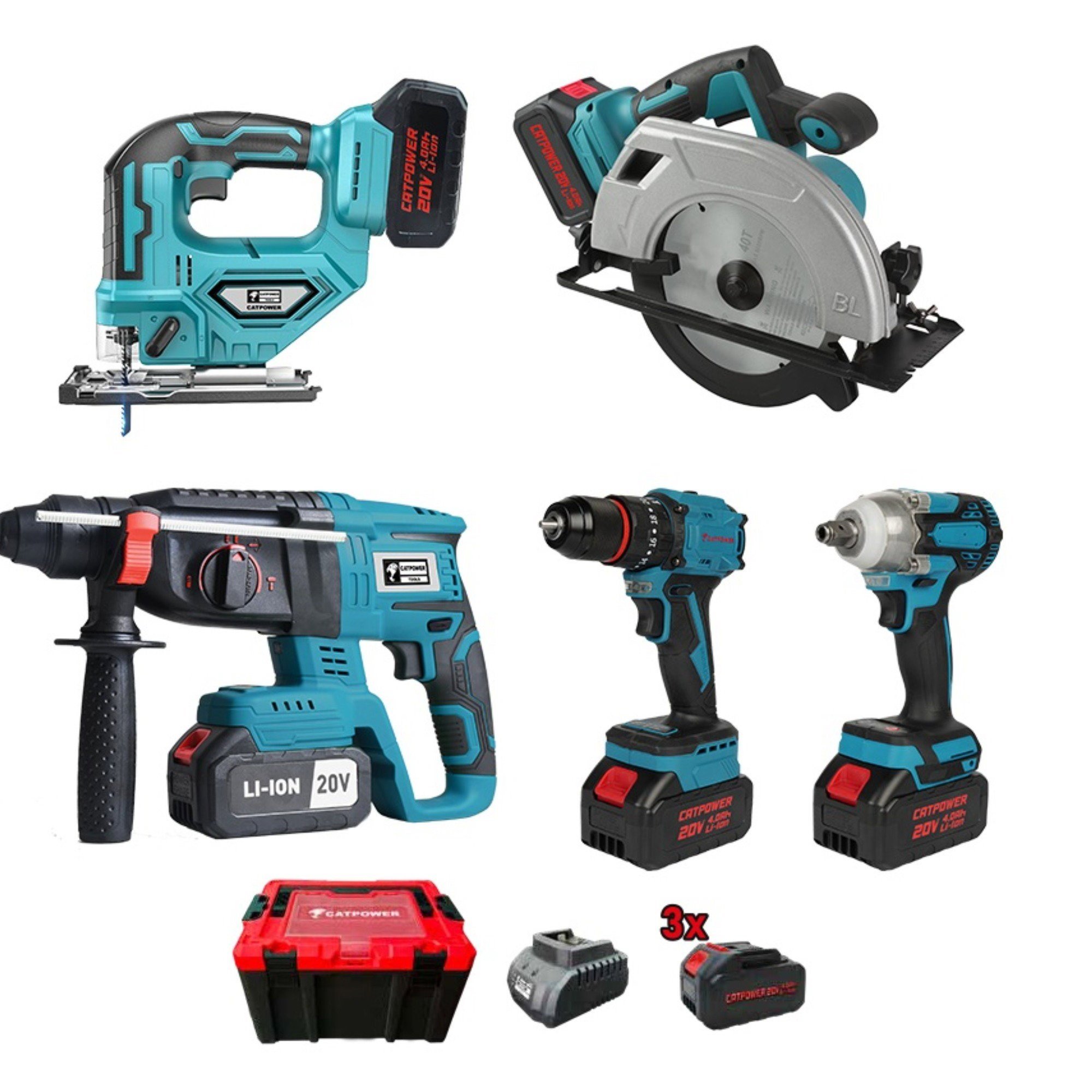 CATPOWER AKÜLÜ KOMBO SET 5 Lİ KÖMÜRSÜZ 20V CAT1395