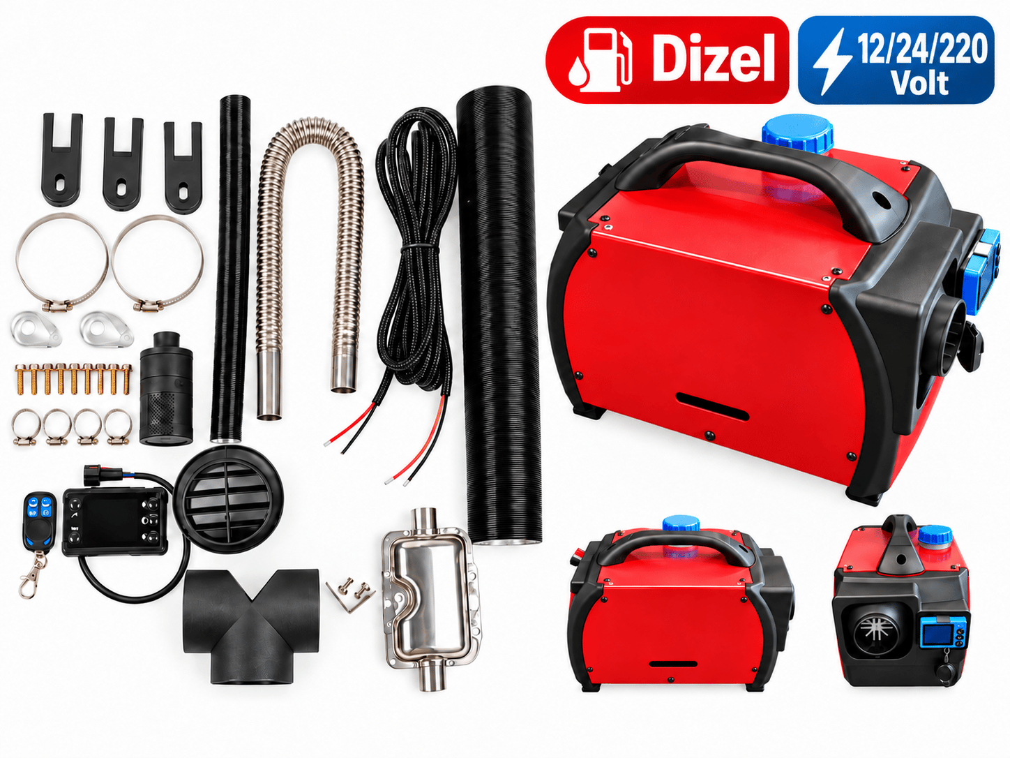 Uno Tecnica 5 kW Taşınabilir Dizel Isıtıcı 12/24/220V LCD Ekranlı Uzaktan Kumandalı Çanta Tipi Webasto