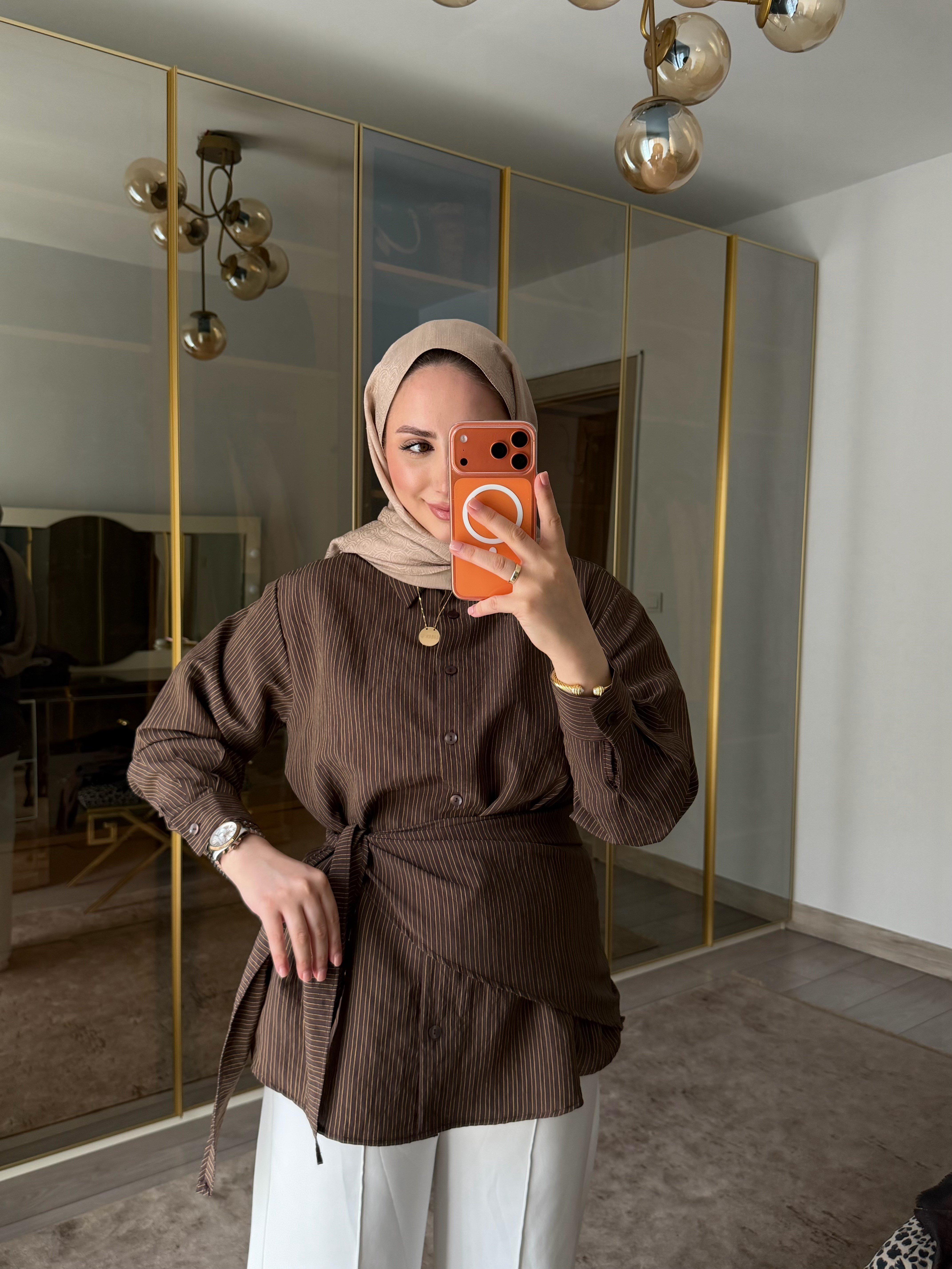    AURA Çift Kullanımlı Kuşaklı Gömlek