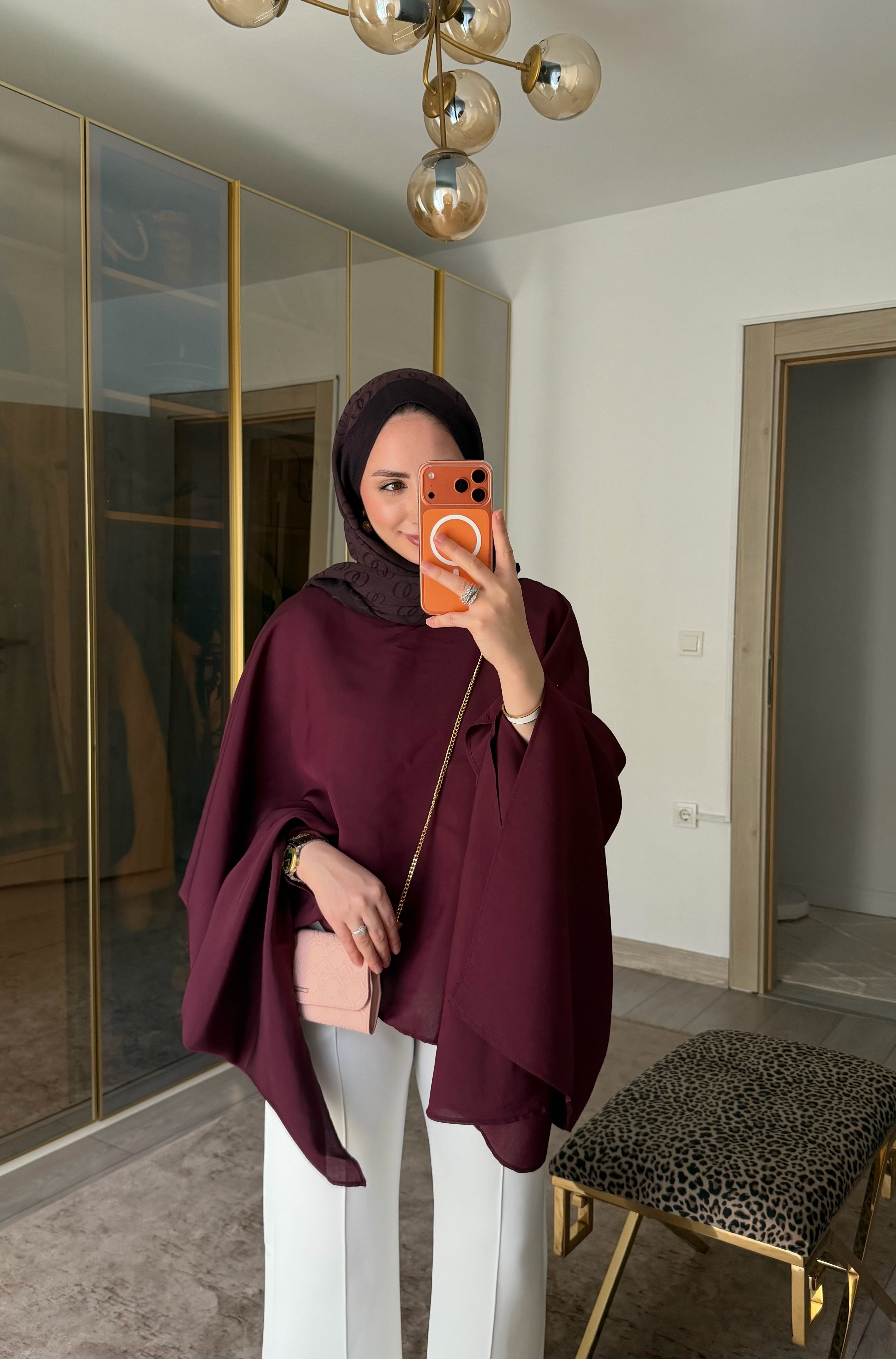  Pelerin İpeksi Dokulu Krep Bluz Bordo