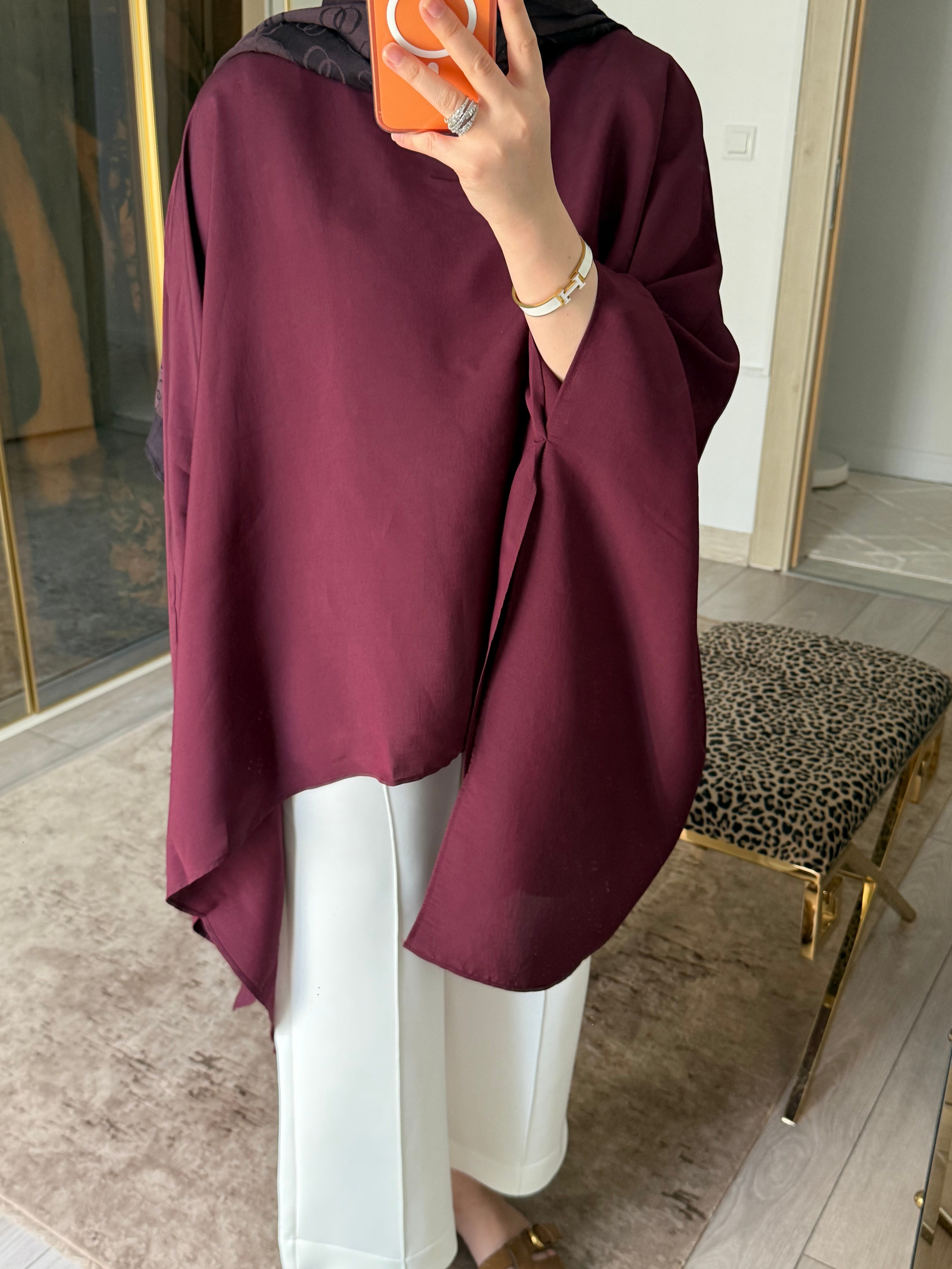  Pelerin İpeksi Dokulu Krep Bluz Bordo