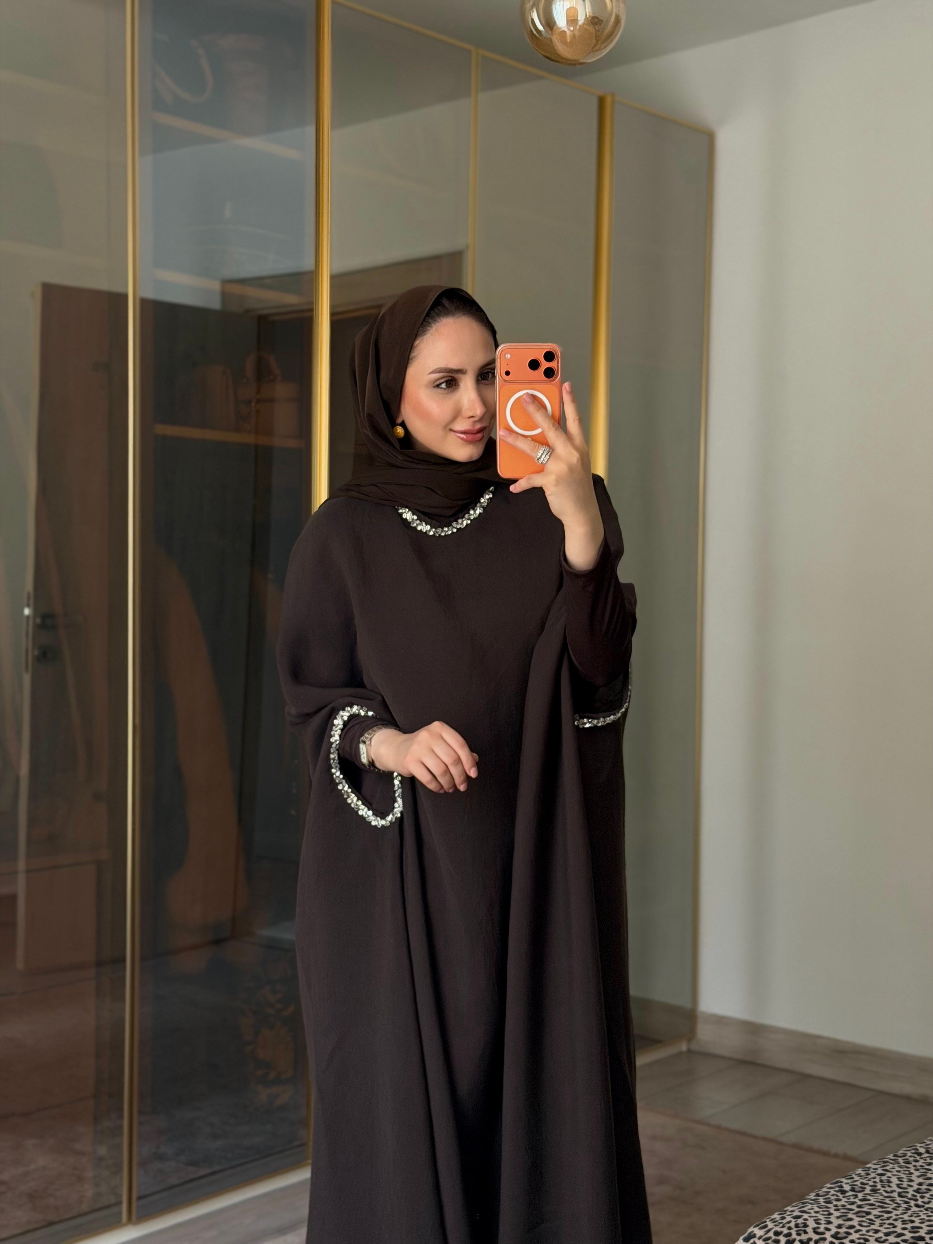 AHU TAŞ İŞLEMELİ KAFTAN ACI KAHVE