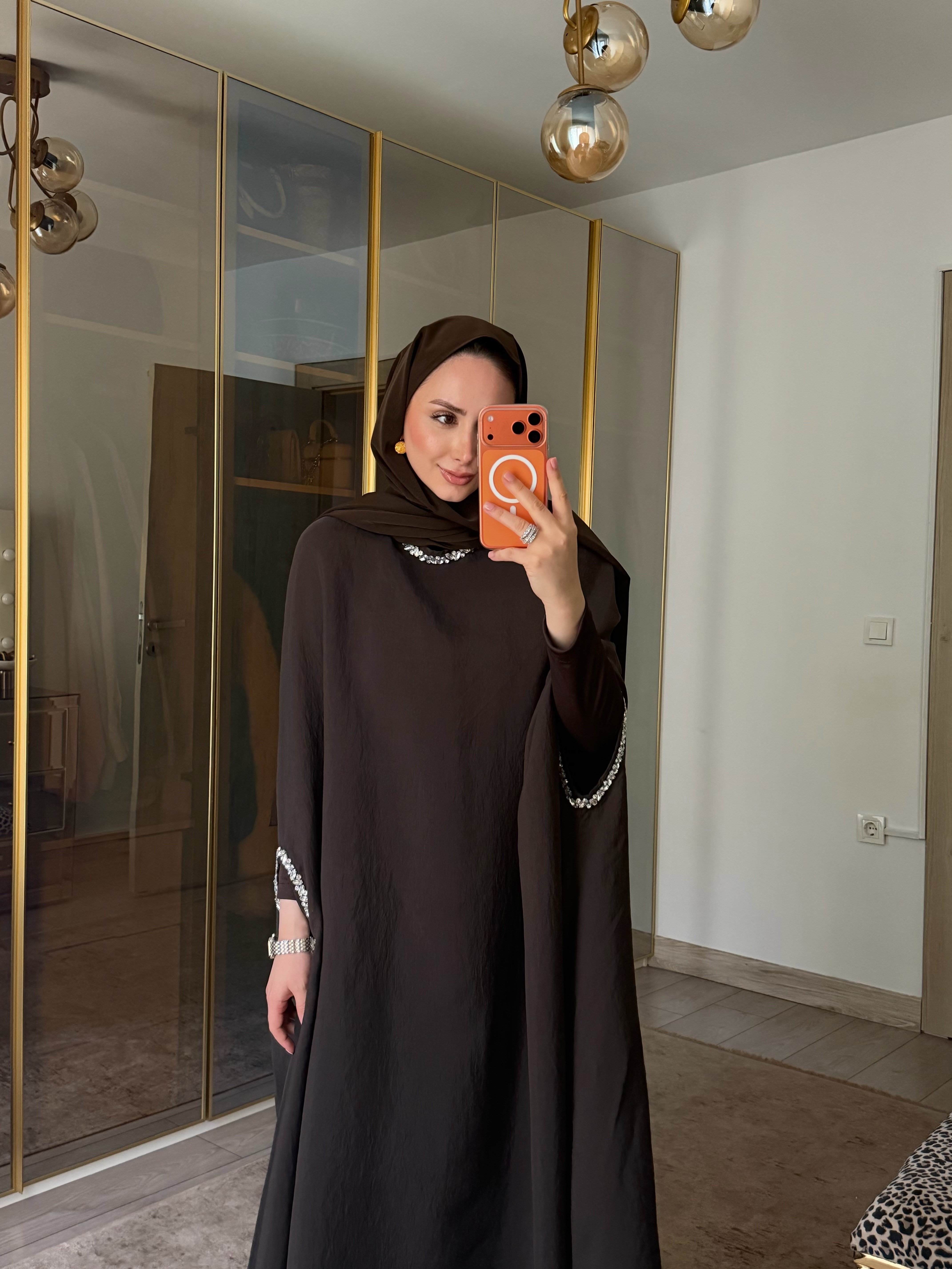 AHU TAŞ İŞLEMELİ KAFTAN ACI KAHVE