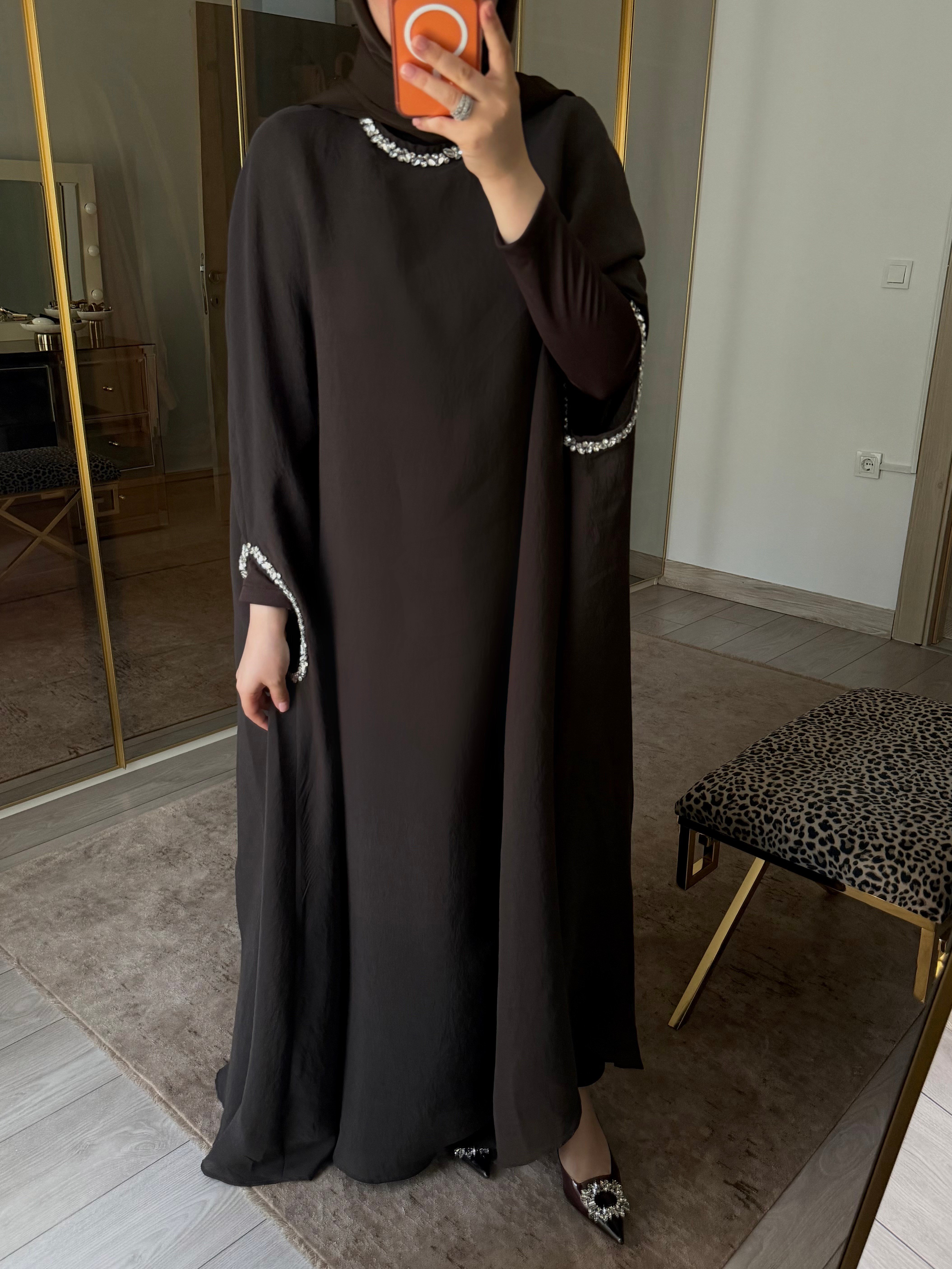AHU TAŞ İŞLEMELİ KAFTAN ACI KAHVE