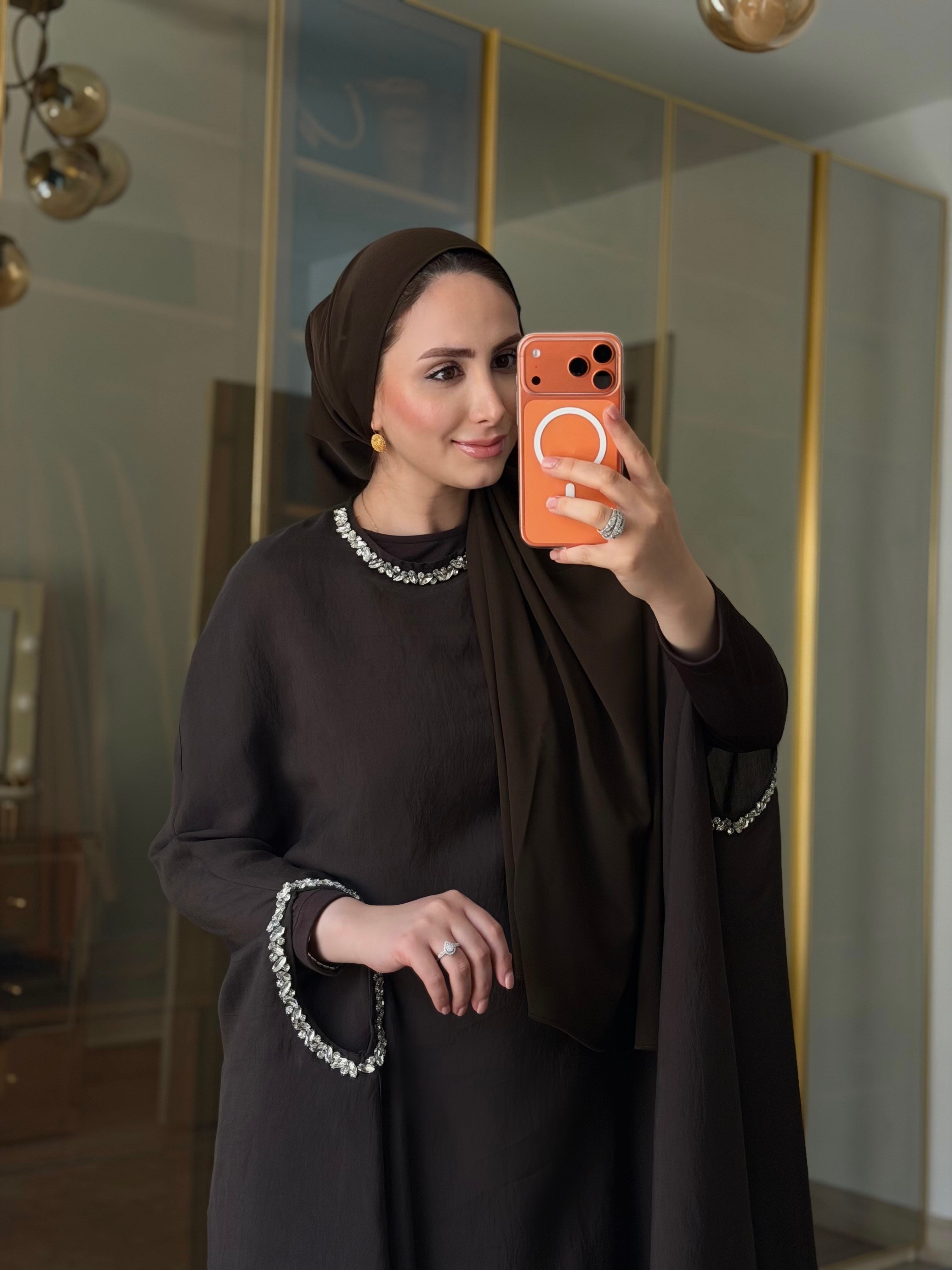 AHU TAŞ İŞLEMELİ KAFTAN ACI KAHVE