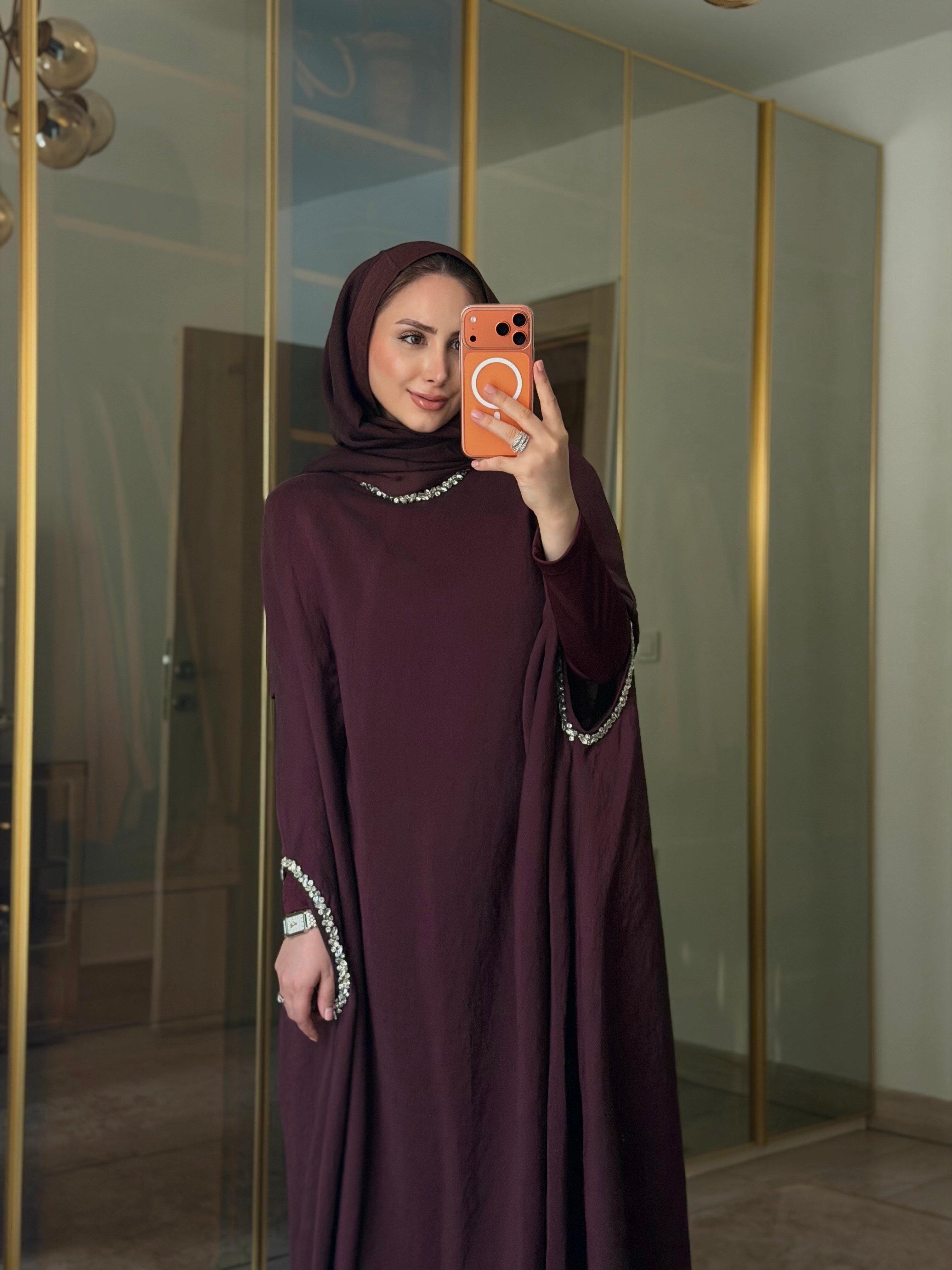 AHU TAŞ İŞLEMELİ KAFTAN BORDO