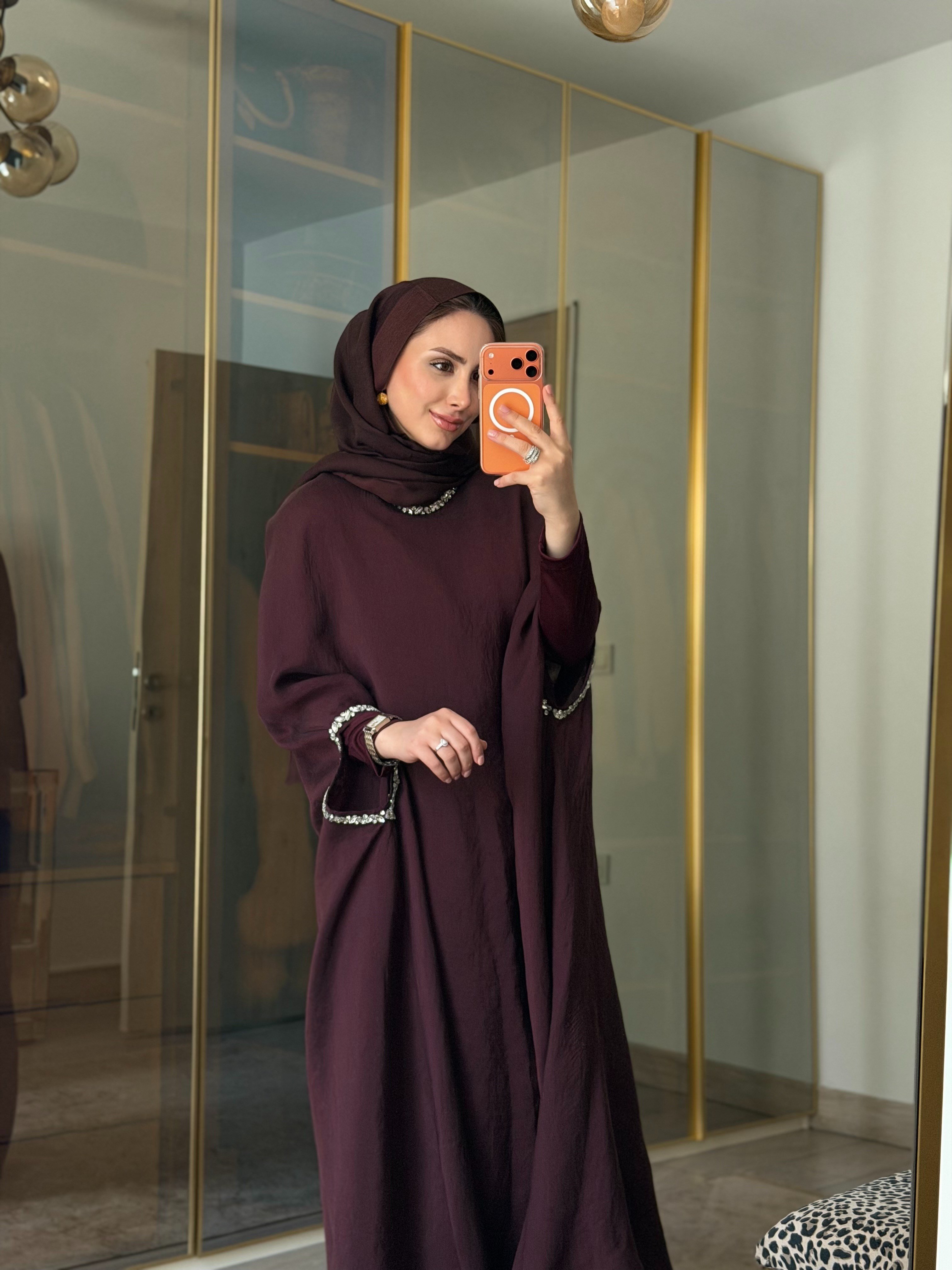 AHU TAŞ İŞLEMELİ KAFTAN BORDO
