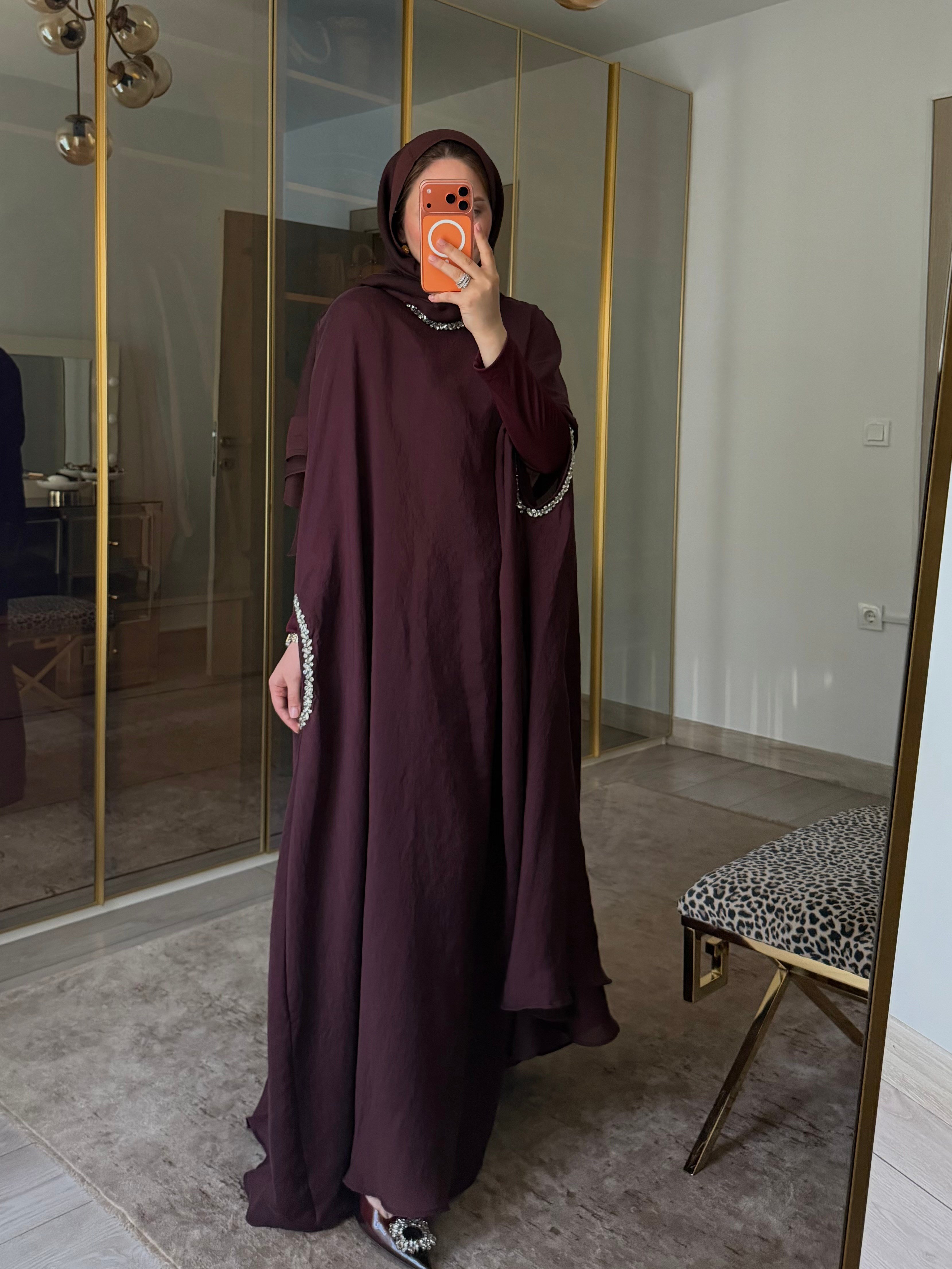 AHU TAŞ İŞLEMELİ KAFTAN BORDO