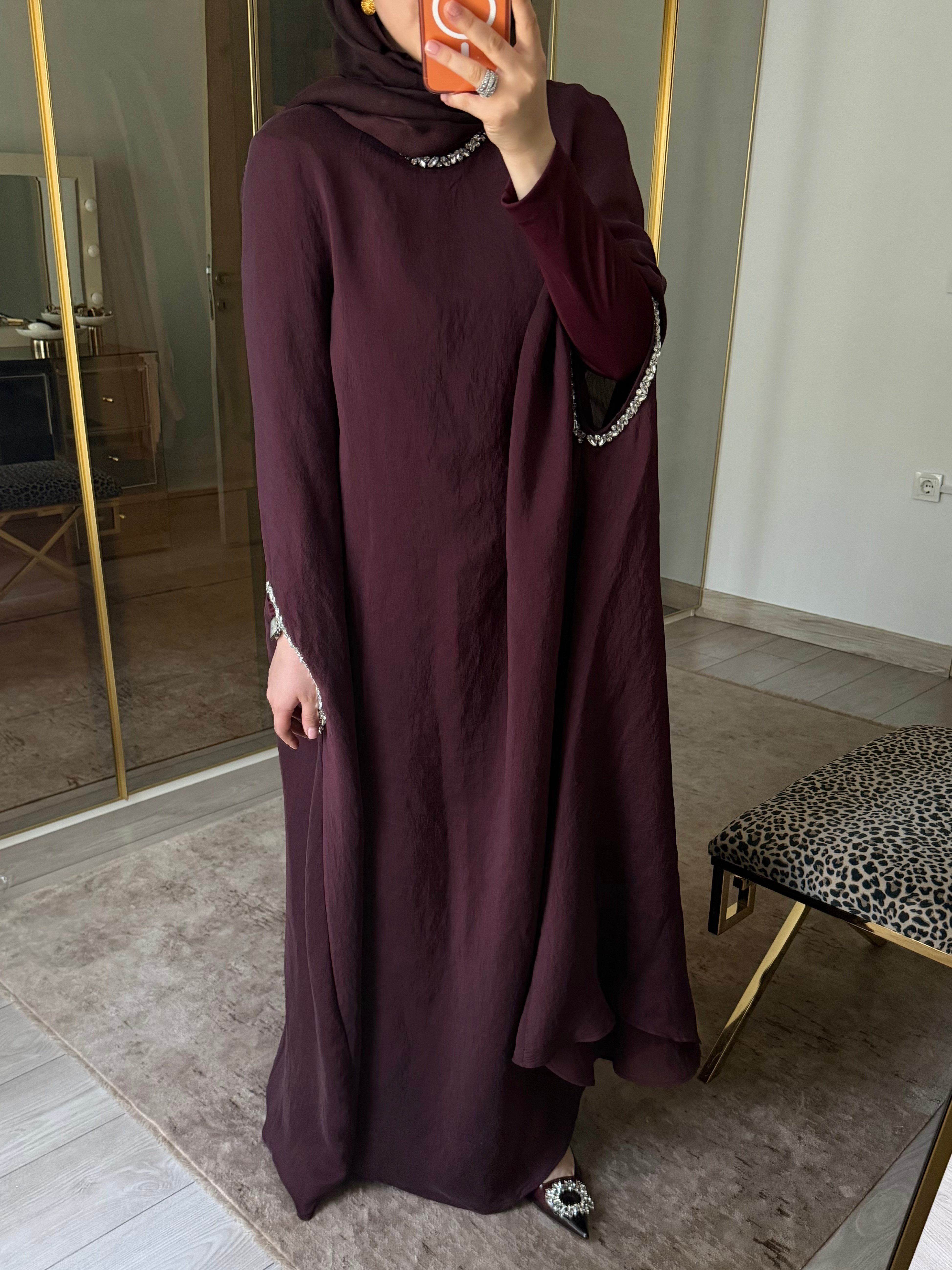 AHU TAŞ İŞLEMELİ KAFTAN BORDO