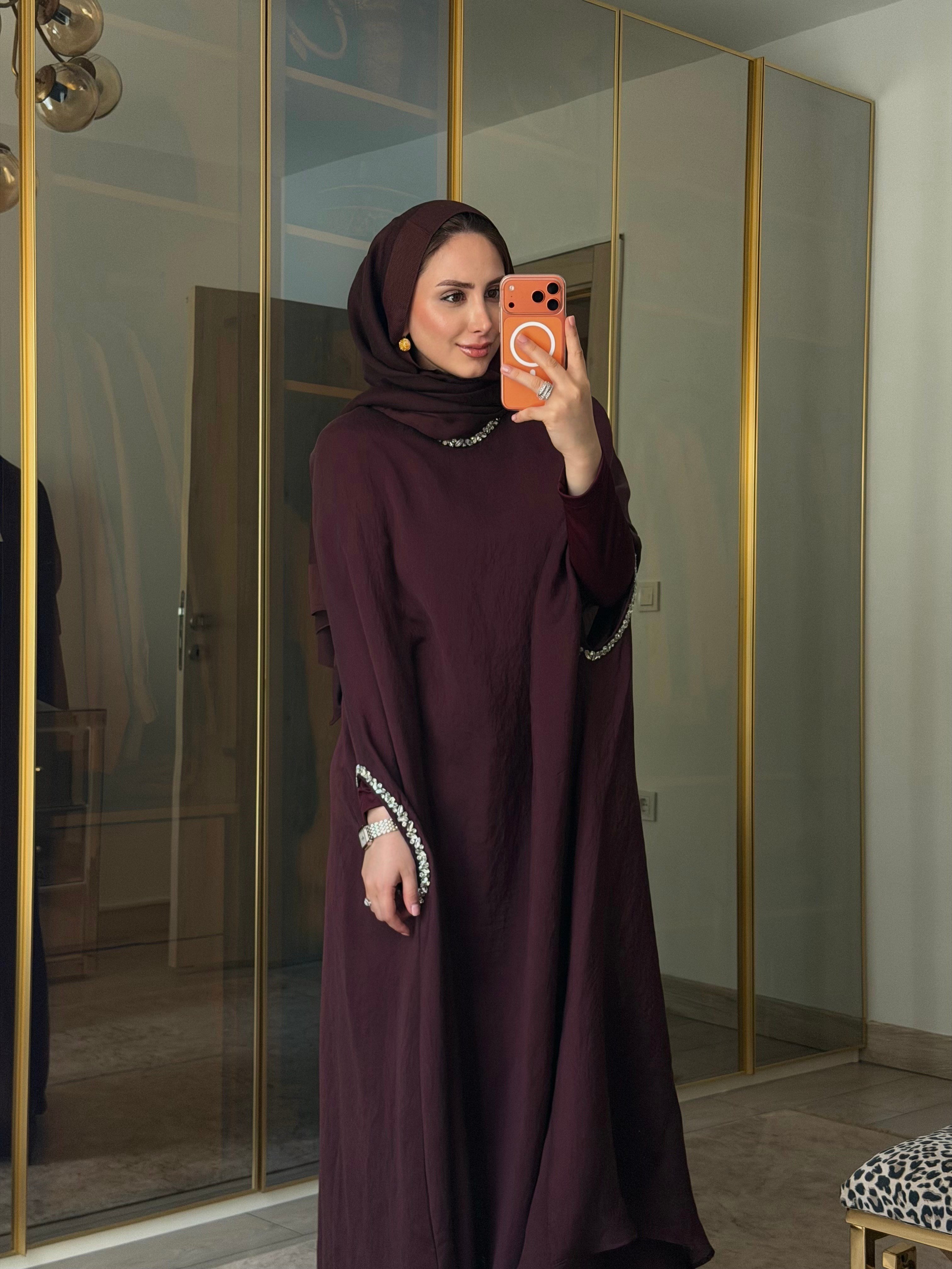 AHU TAŞ İŞLEMELİ KAFTAN BORDO