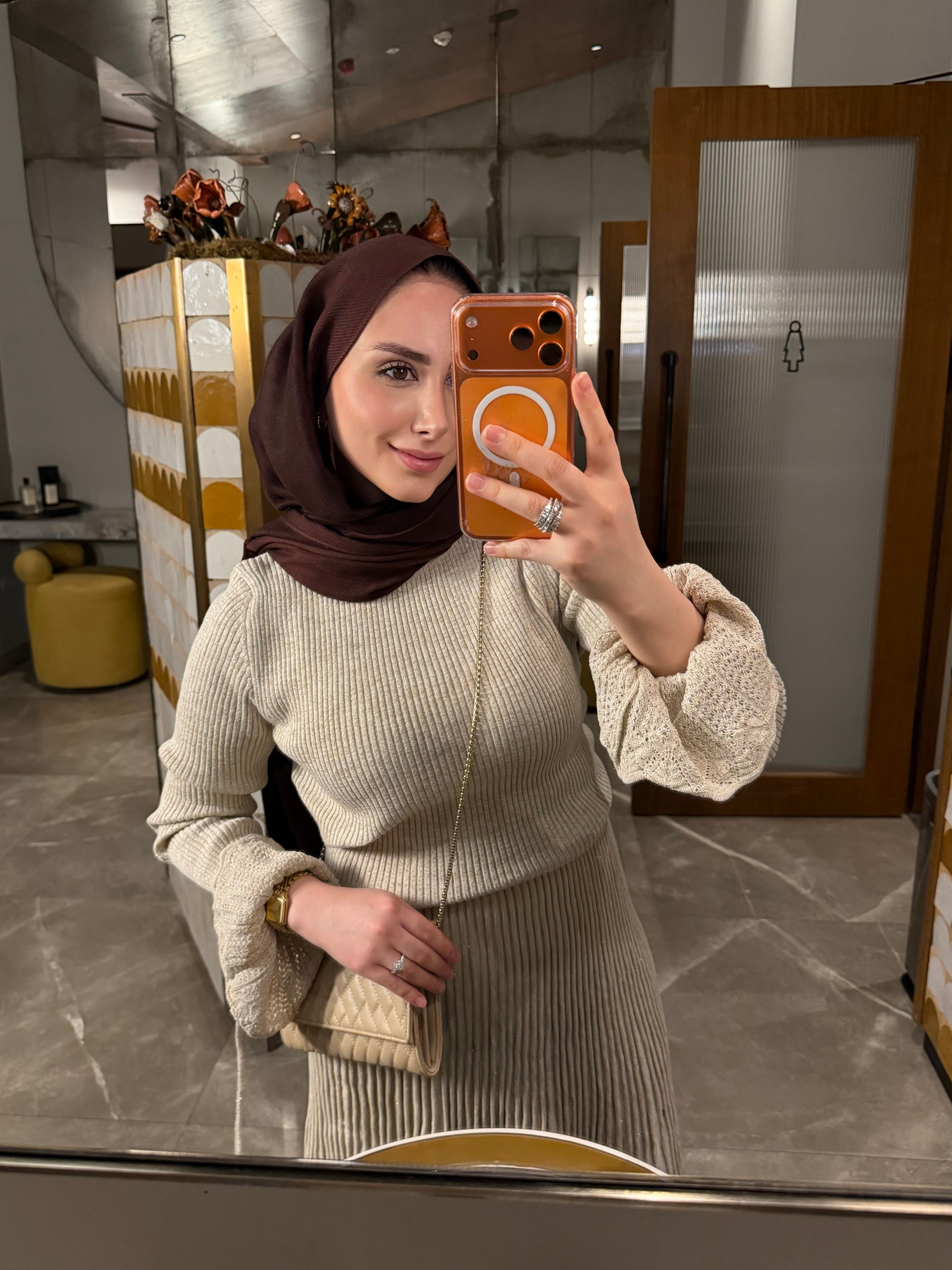 AREL SİMLİ TRİKO ETEKLİ TAKIM EKRU