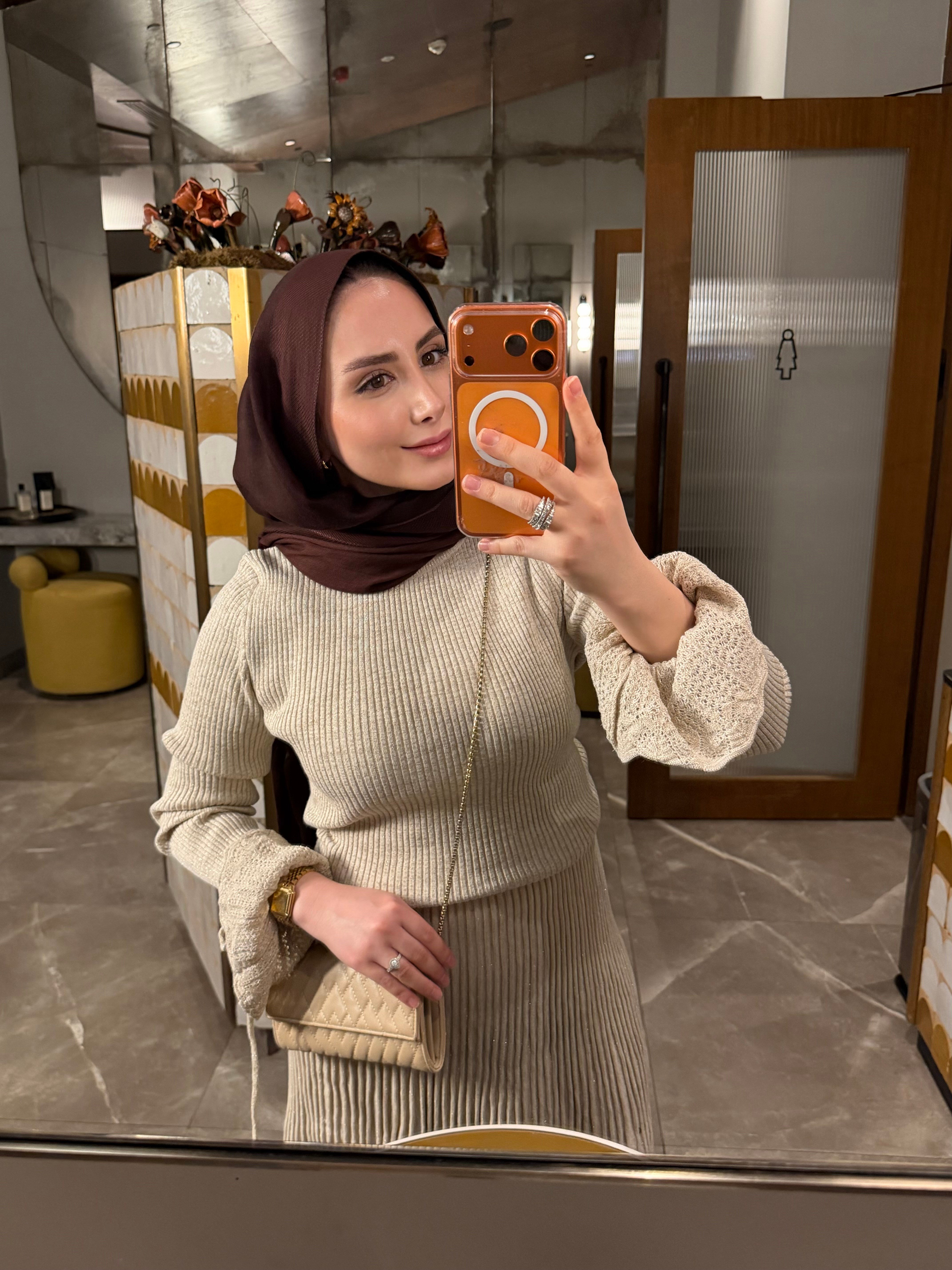 AREL SİMLİ TRİKO ETEKLİ TAKIM EKRU